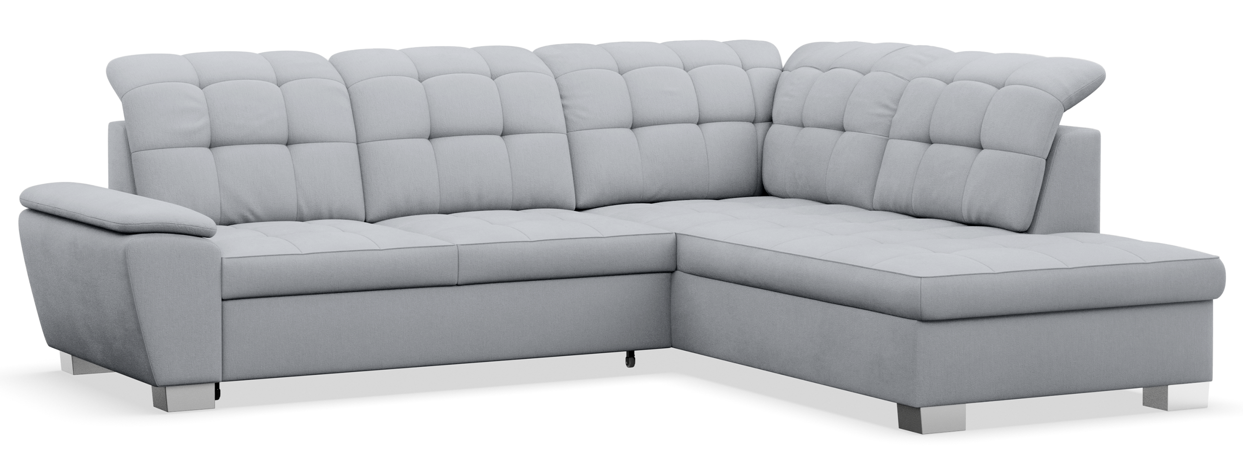 Ecksofa mit Schlaffunktion Jamaal, L-förmig, rechts, mit Stauraum, hellgraues Geflecht