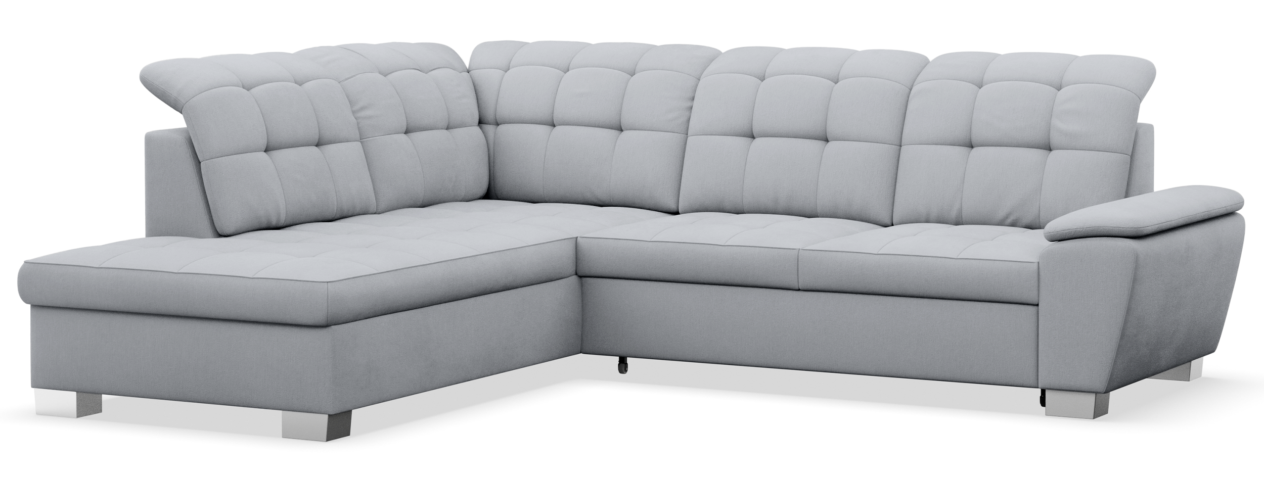Ecksofa mit Schlafunktion Jamaal, L-förmig, linksseitig, mit Stauraum, hellgraues Geflecht