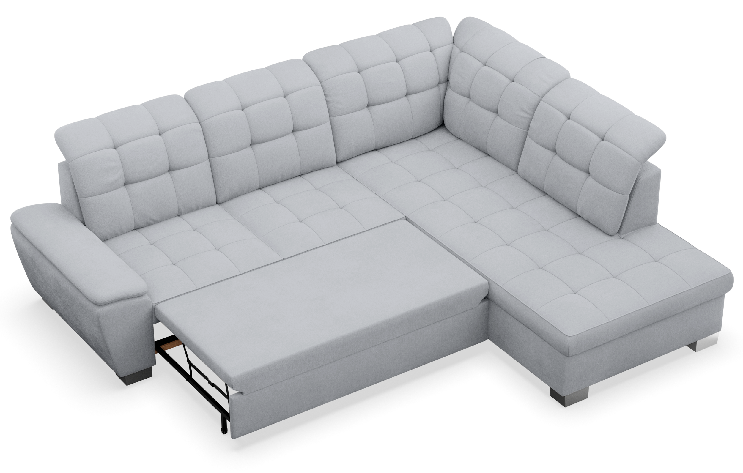 Ecksofa mit Schlaffunktion Jamaal, L-förmig, rechts, mit Stauraum, hellgraues Geflecht