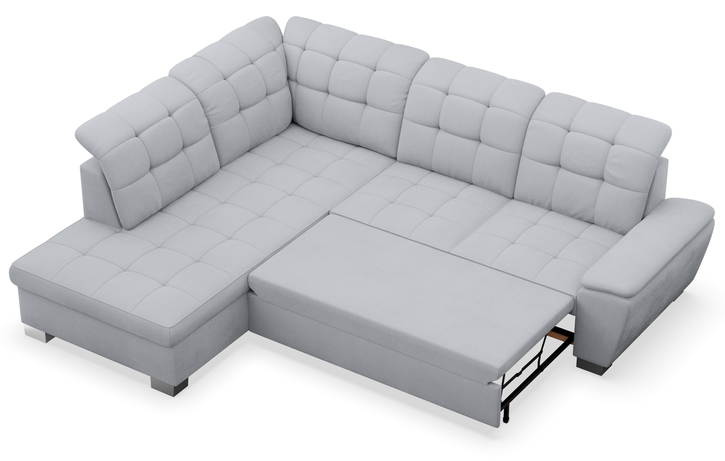 Ecksofa mit Schlafunktion Jamaal, L-förmig, linksseitig, mit Stauraum, hellgraues Geflecht