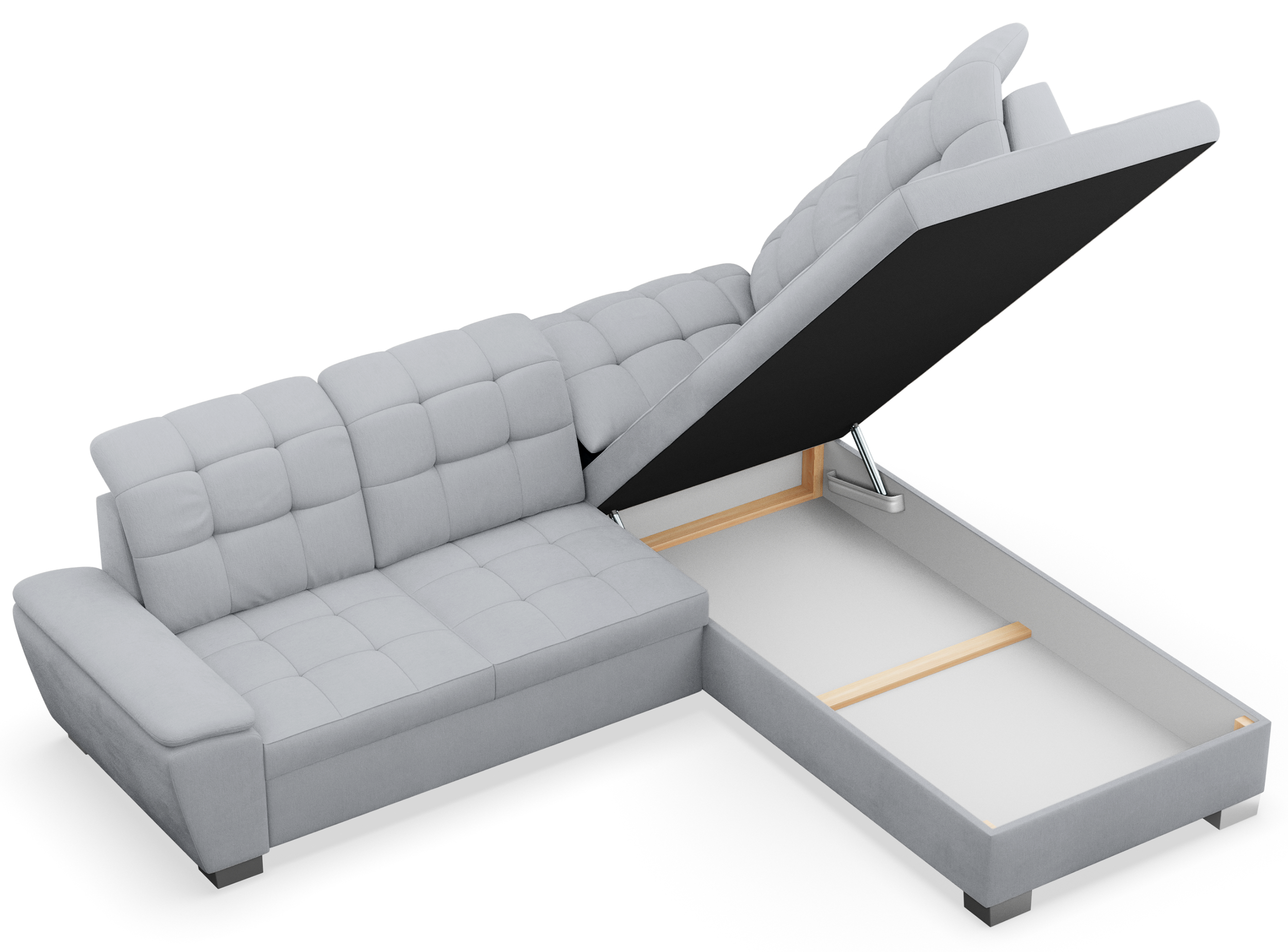Ecksofa mit Schlaffunktion Jamaal, L-förmig, rechts, mit Stauraum, hellgraues Geflecht