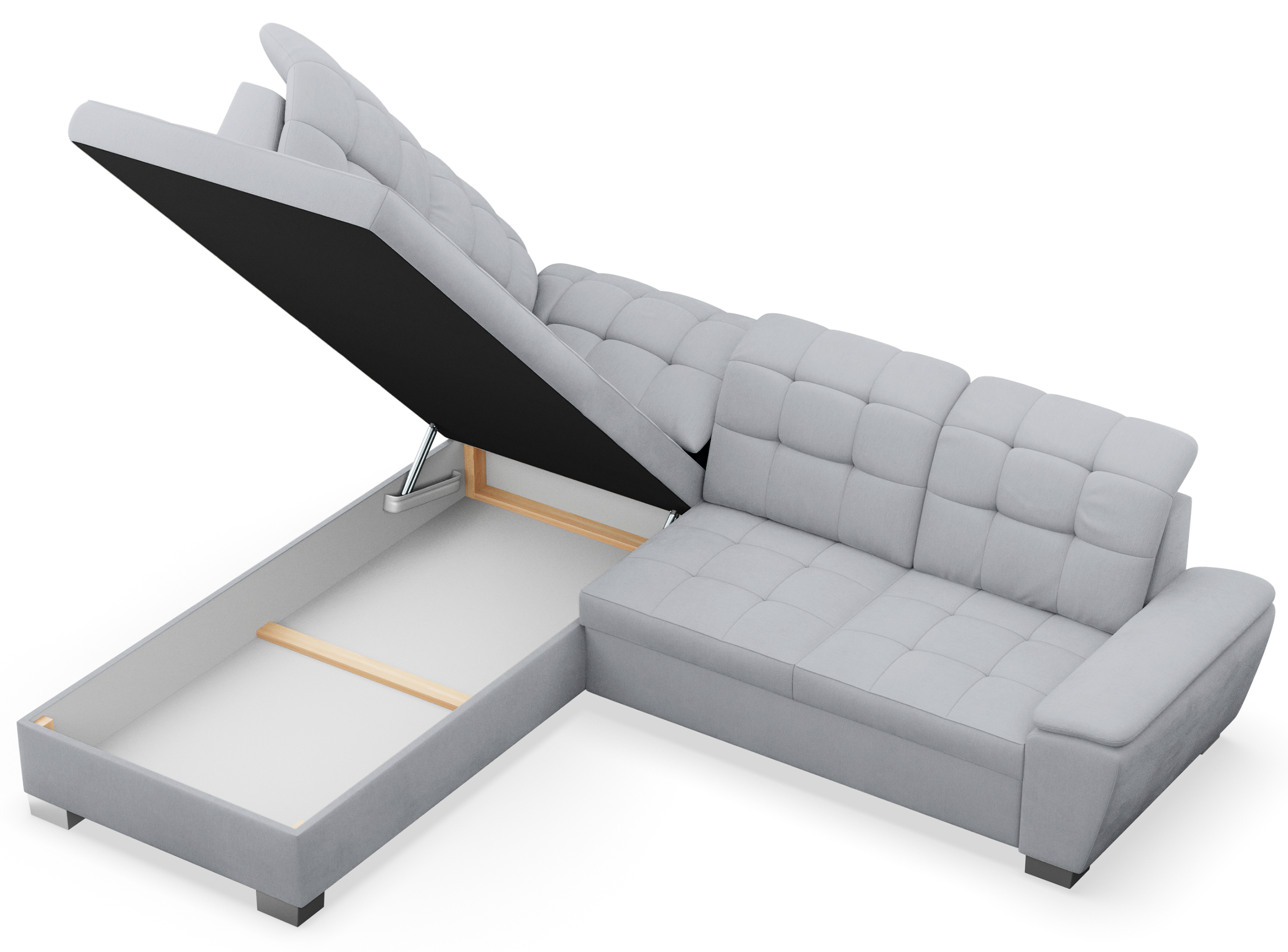 Ecksofa mit Schlafunktion Jamaal, L-förmig, linksseitig, mit Stauraum, hellgraues Geflecht