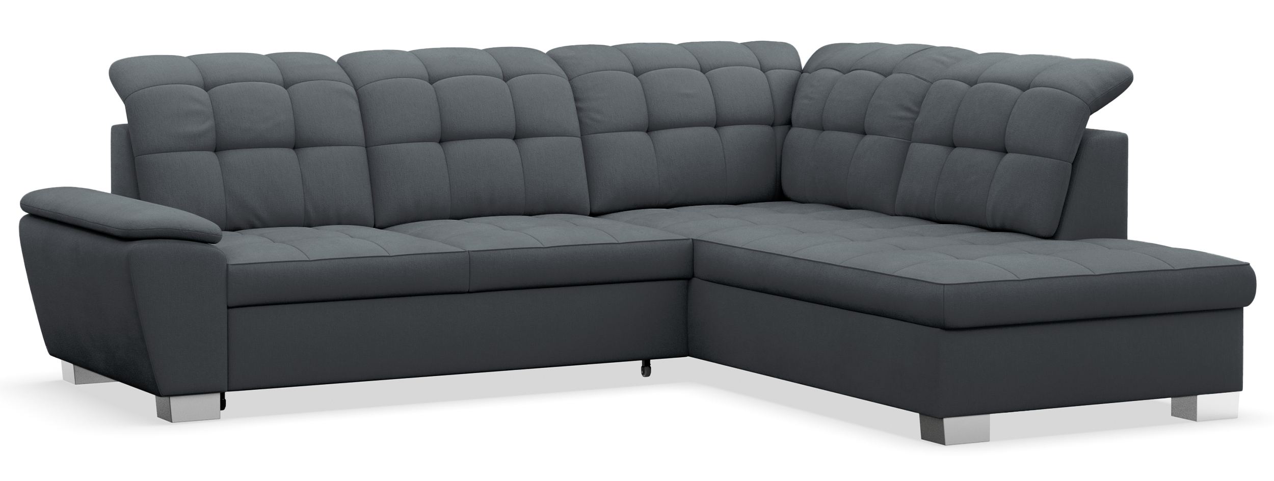 Ecksofa mit Schlaffunktion Jamaal, L-förmig, rechtsseitig, mit Stauraum, dunkelgraues Geflecht