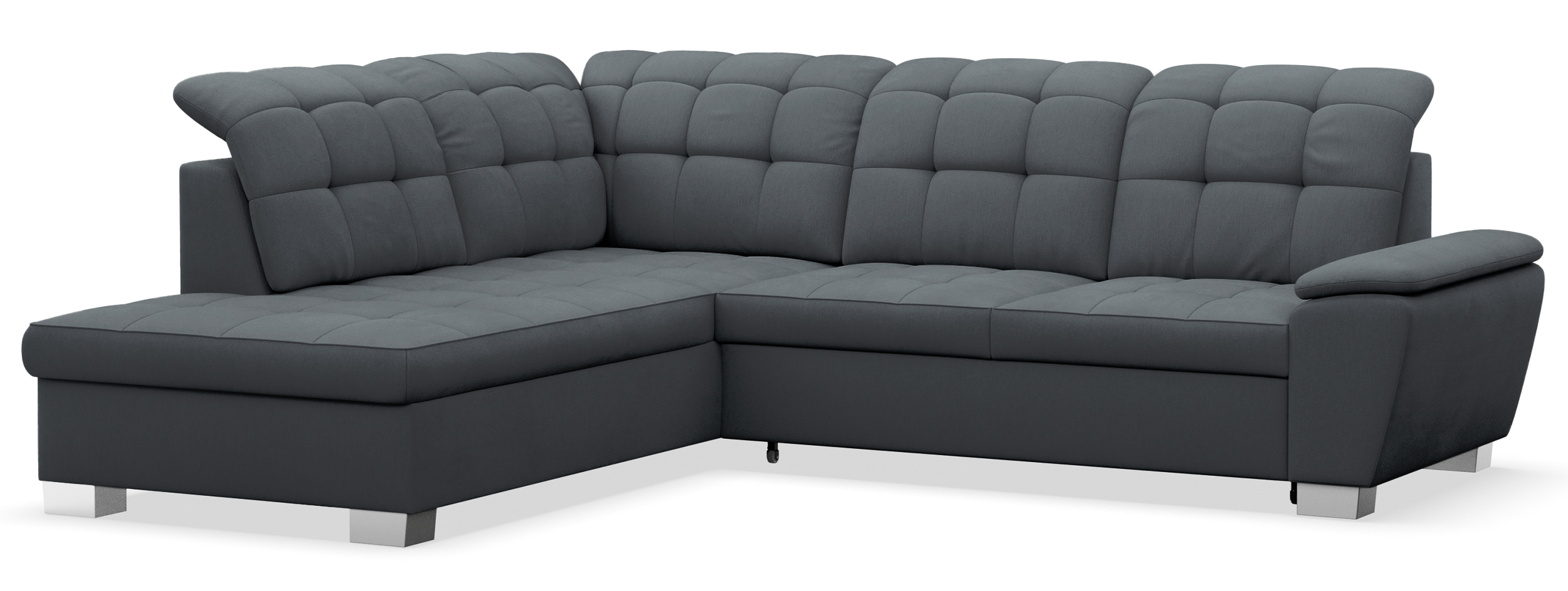 Ecksofa mit Schlaffunktion Jamaal, L-förmig, linksseitig, mit Stauraum, dunkelgraues Geflecht