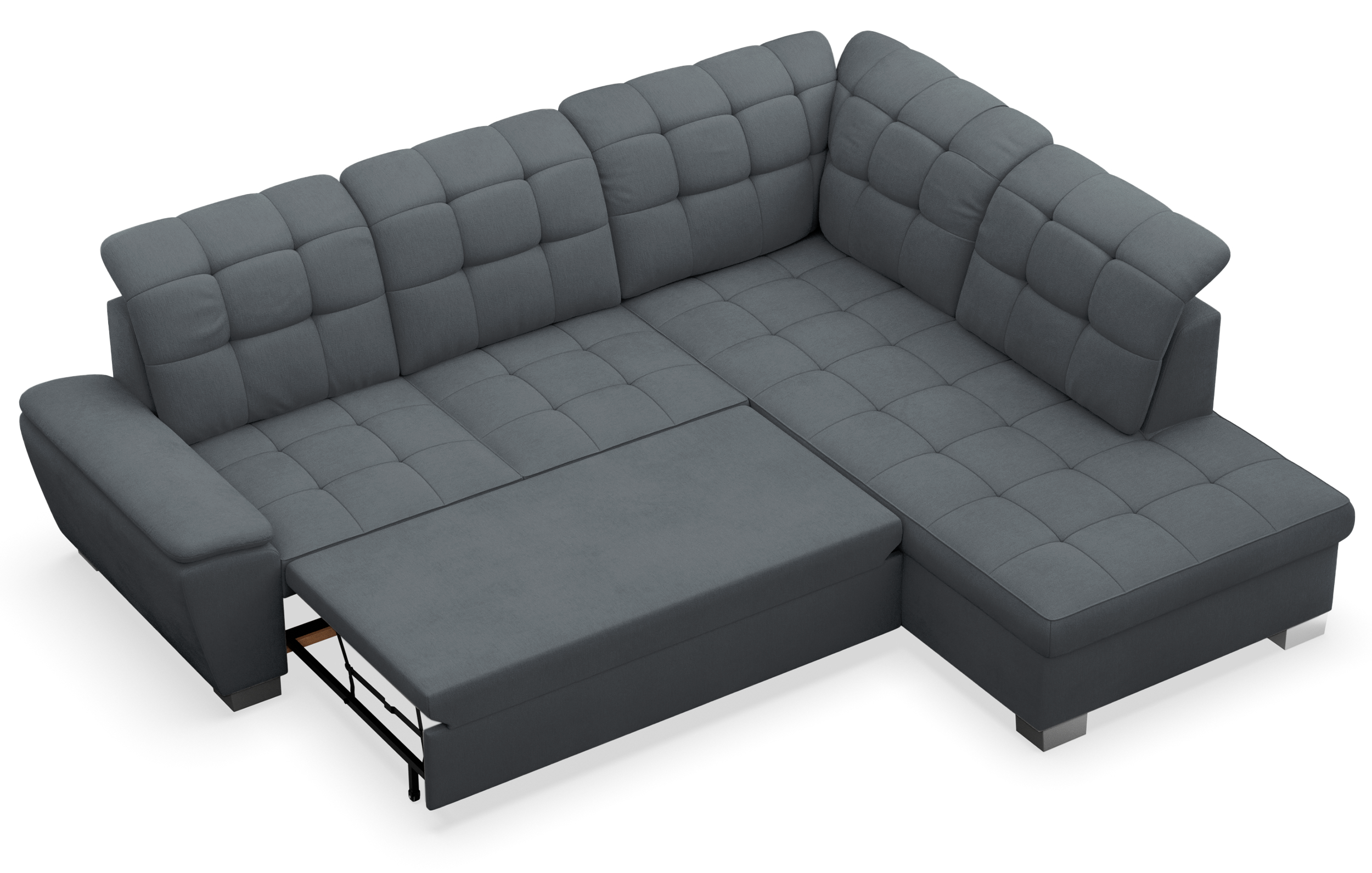 Ecksofa mit Schlaffunktion Jamaal, L-förmig, rechtsseitig, mit Stauraum, dunkelgraues Geflecht