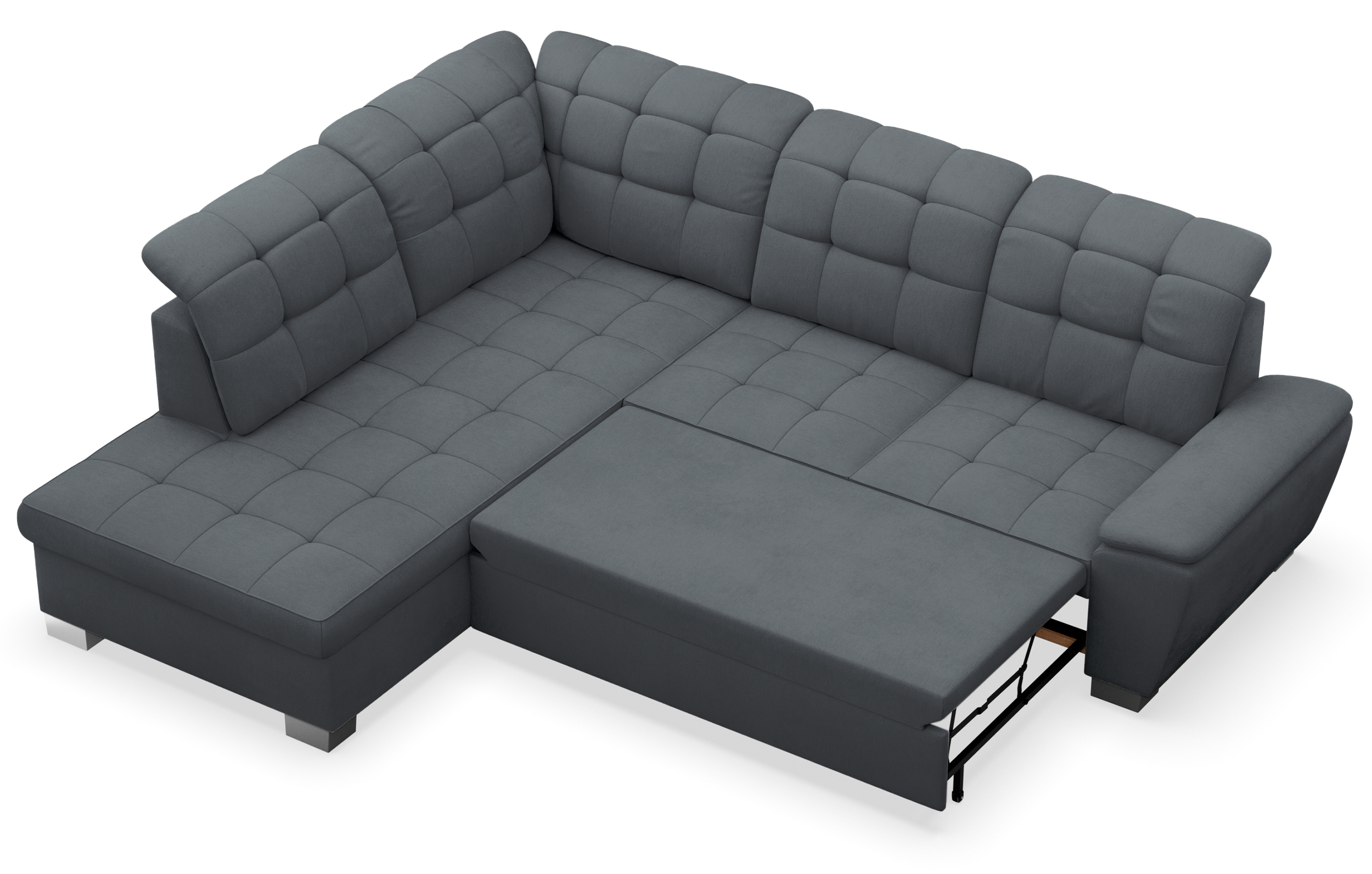 Ecksofa mit Schlaffunktion Jamaal, L-förmig, linksseitig, mit Stauraum, dunkelgraues Geflecht