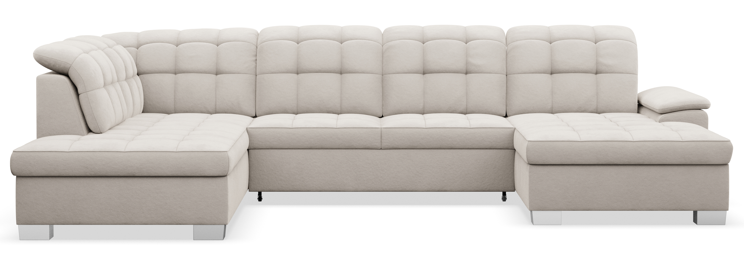 Ecksofa mit Schlaffunktion Jamaal, U-förmig, rechtsseitig, mit Stauraum, grau-beiger hydrophober Samt