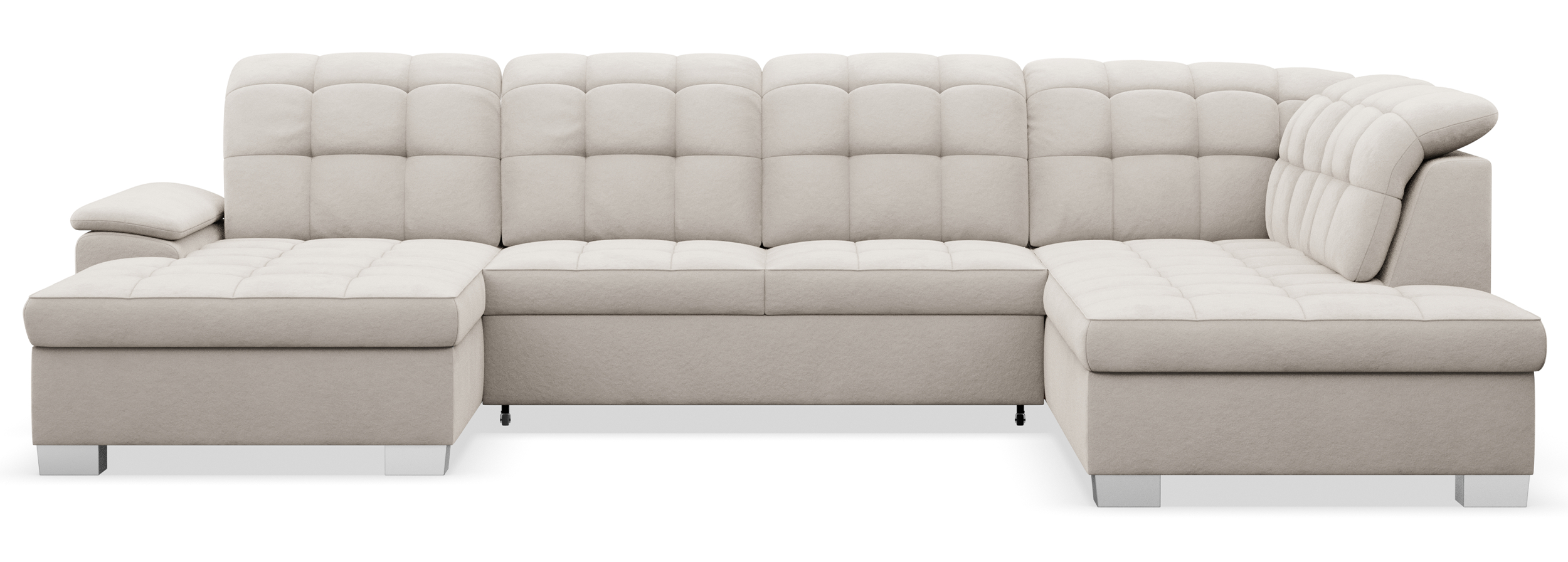 Ecksofa mit Schlaffunktion Jamaal U-förmig linksseitig mit Stauraum, grau-beiger hydrophober Samt