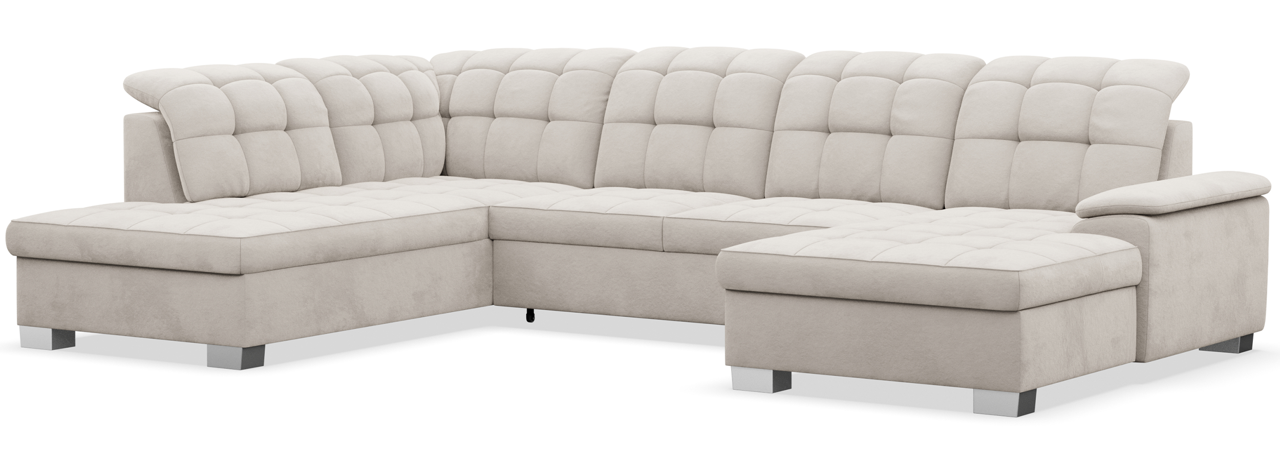 Ecksofa mit Schlaffunktion Jamaal, U-förmig, rechtsseitig, mit Stauraum, grau-beiger hydrophober Samt