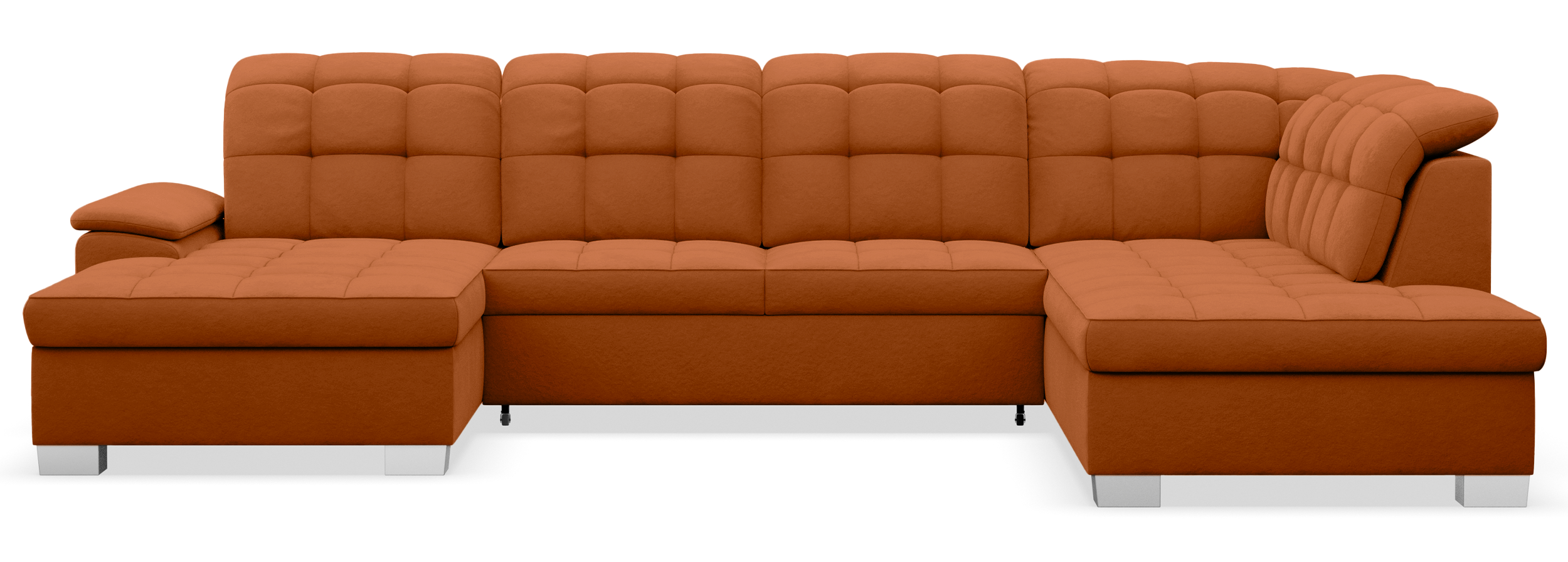 Ecksofa mit Schlaffunktion Jamaal U-förmig linksseitig mit Stauraum kupferfarbener, hydrophober Samt