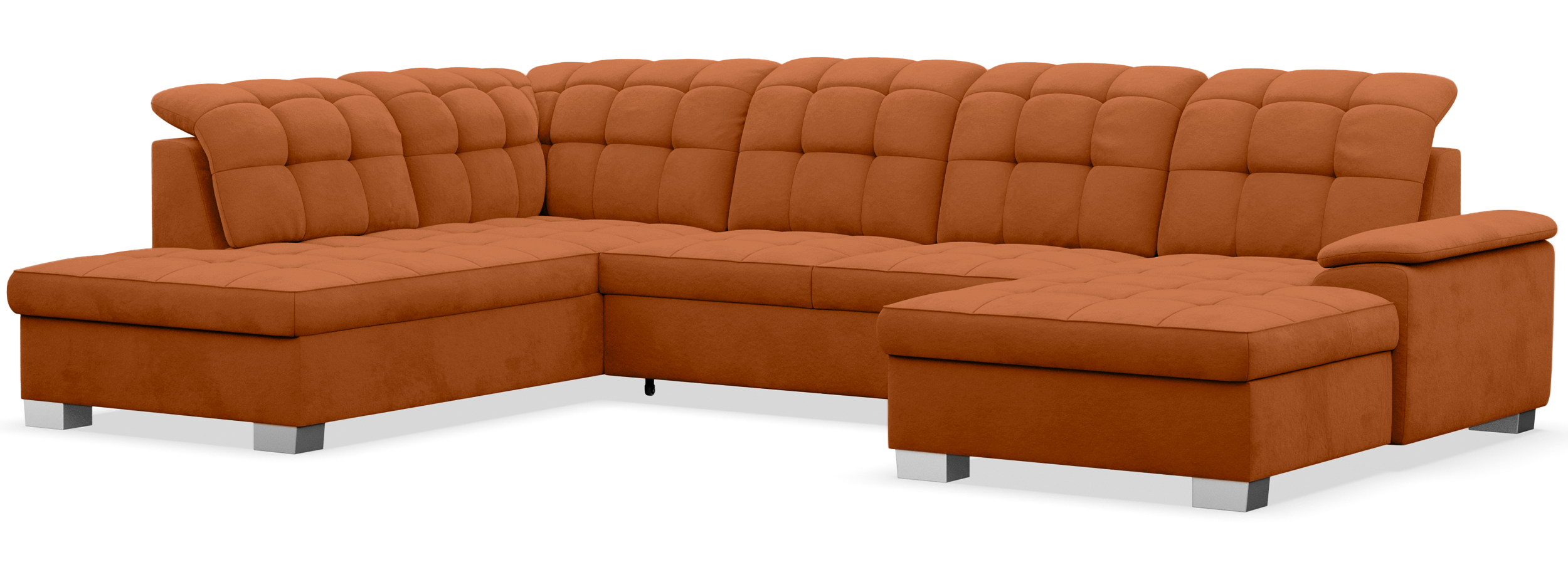 Ecksofa mit Schlaffunktion Jamaal, U-förmig, rechtsseitig, mit Stauraum, kupferfarbener, hydrophober Samt