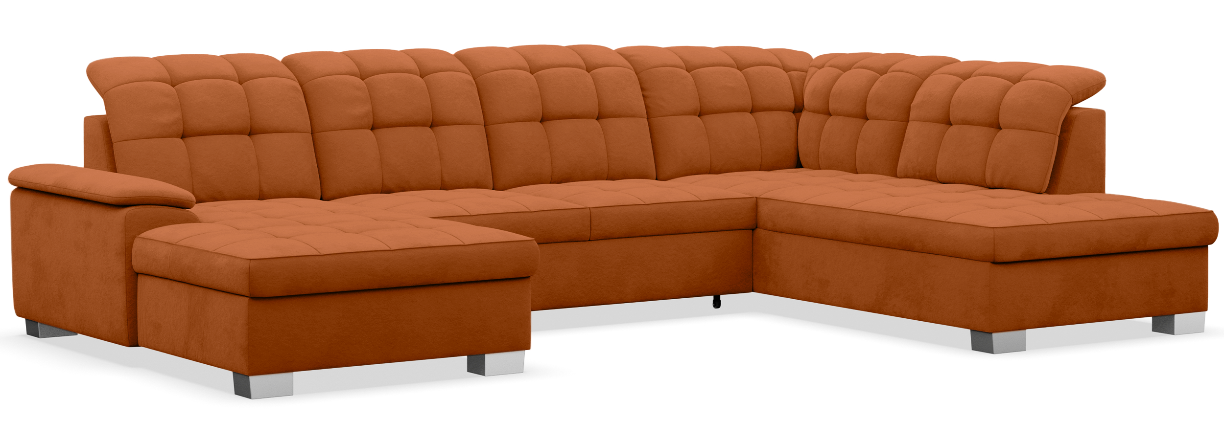 Ecksofa mit Schlaffunktion Jamaal U-förmig linksseitig mit Stauraum kupferfarbener, hydrophober Samt