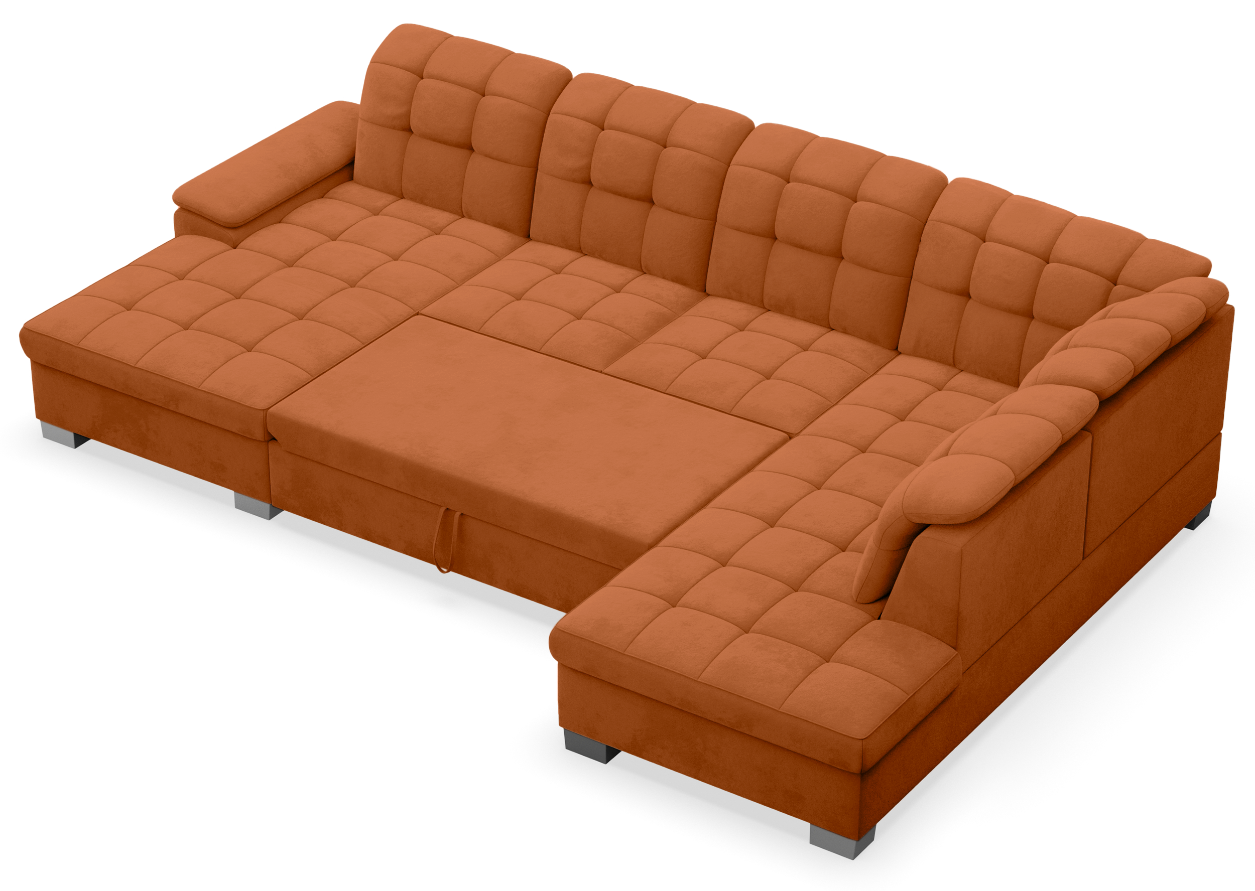 Ecksofa mit Schlaffunktion Jamaal U-förmig linksseitig mit Stauraum kupferfarbener, hydrophober Samt