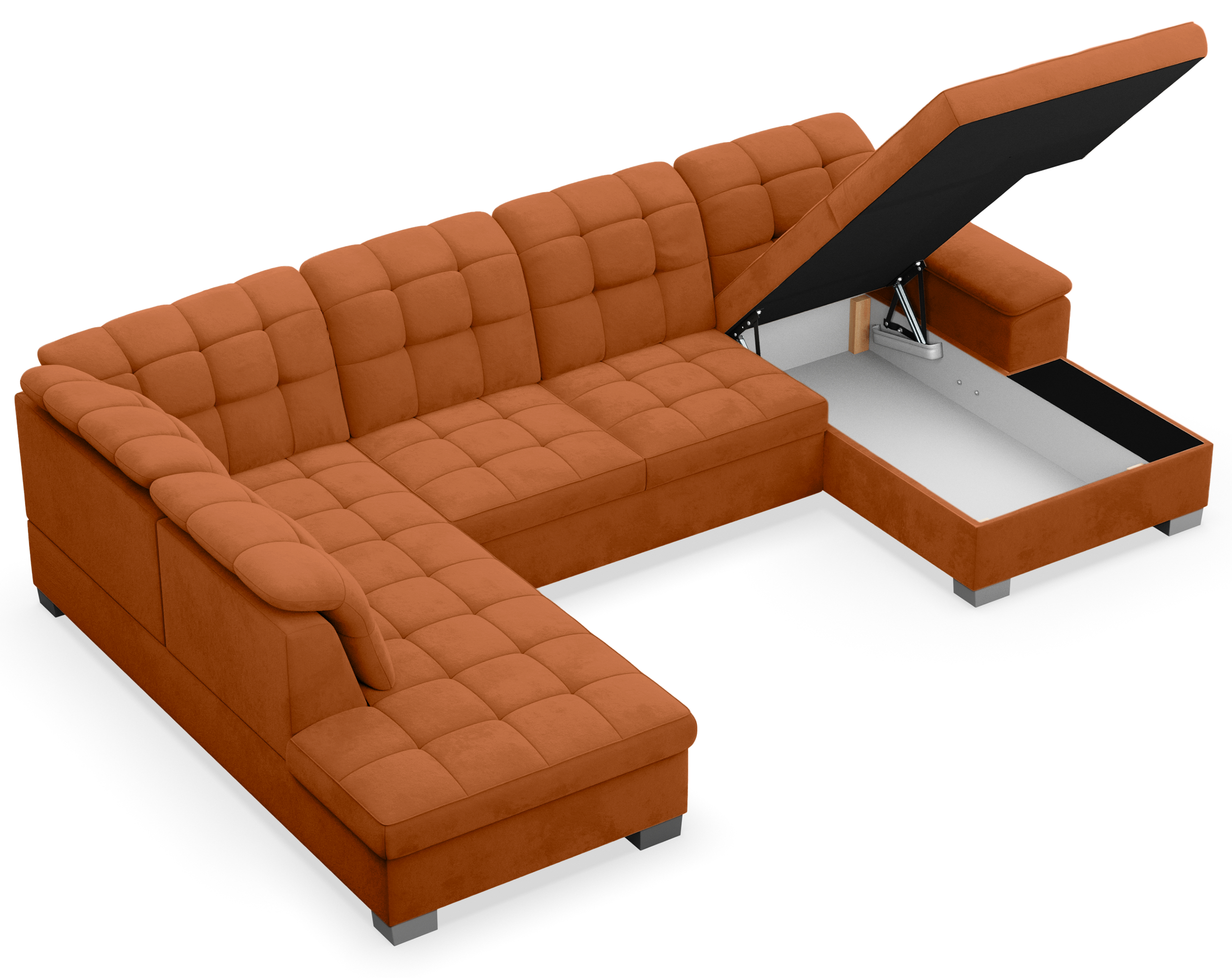 Ecksofa mit Schlaffunktion Jamaal, U-förmig, rechtsseitig, mit Stauraum, kupferfarbener, hydrophober Samt