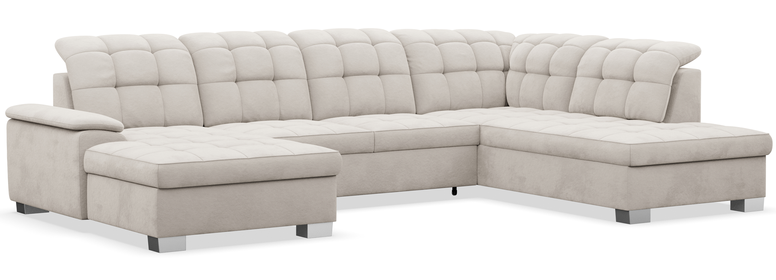 Ecksofa mit Schlaffunktion Jamaal U-förmig linksseitig mit Stauraum, grau-beiger hydrophober Samt