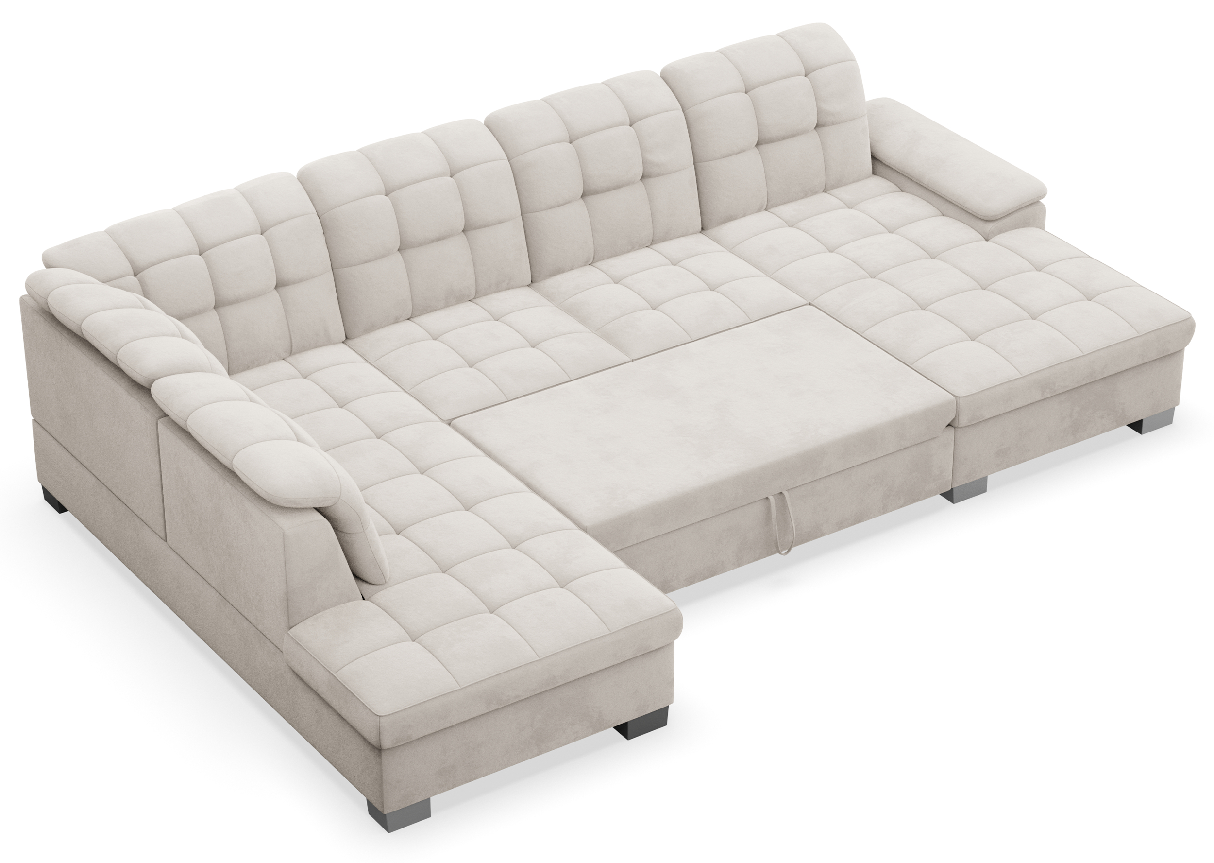 Ecksofa mit Schlaffunktion Jamaal, U-förmig, rechtsseitig, mit Stauraum, grau-beiger hydrophober Samt