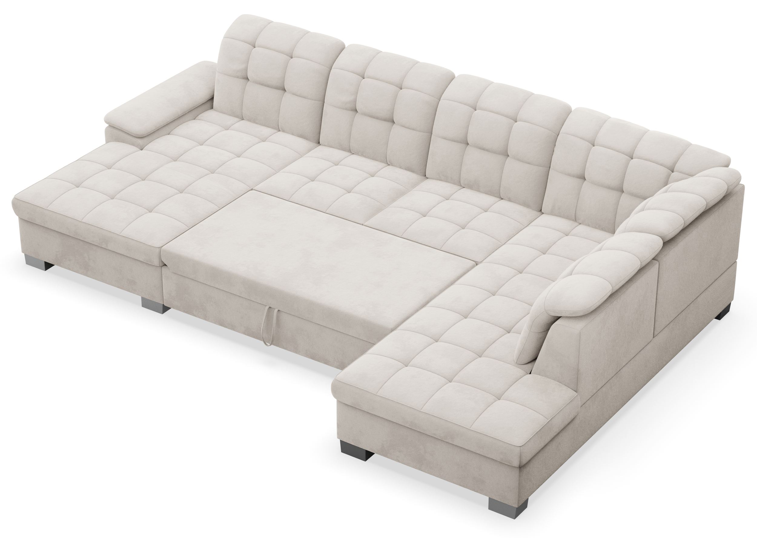 Ecksofa mit Schlaffunktion Jamaal U-förmig linksseitig mit Stauraum, grau-beiger hydrophober Samt