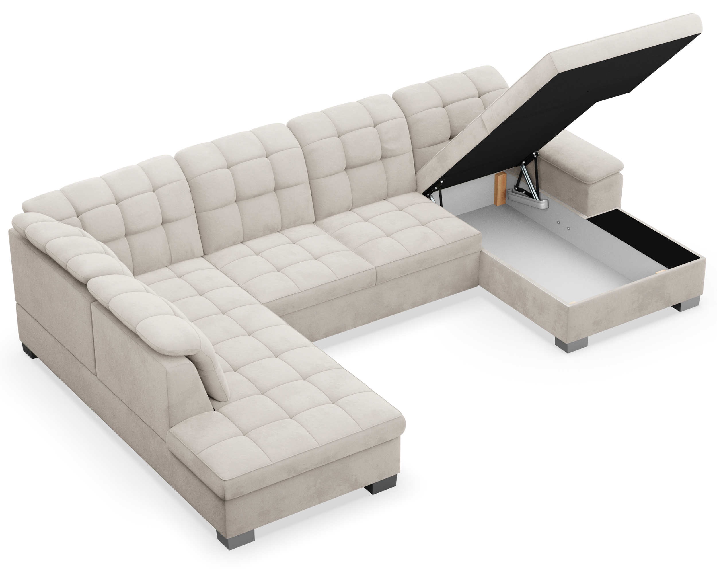 Ecksofa mit Schlaffunktion Jamaal, U-förmig, rechtsseitig, mit Stauraum, grau-beiger hydrophober Samt