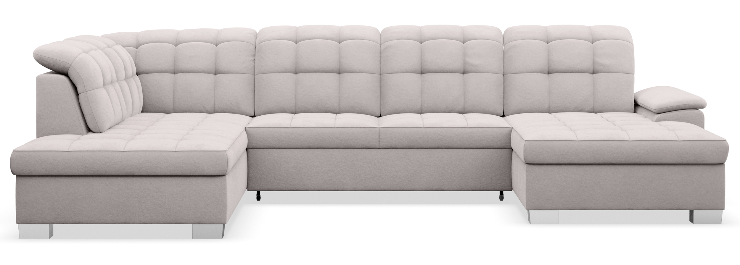 Ecksofa mit Schlaffunktion Jamaal, U-förmig, rechtsseitig, mit Stauraum, hellgrauer hydrophober Samt