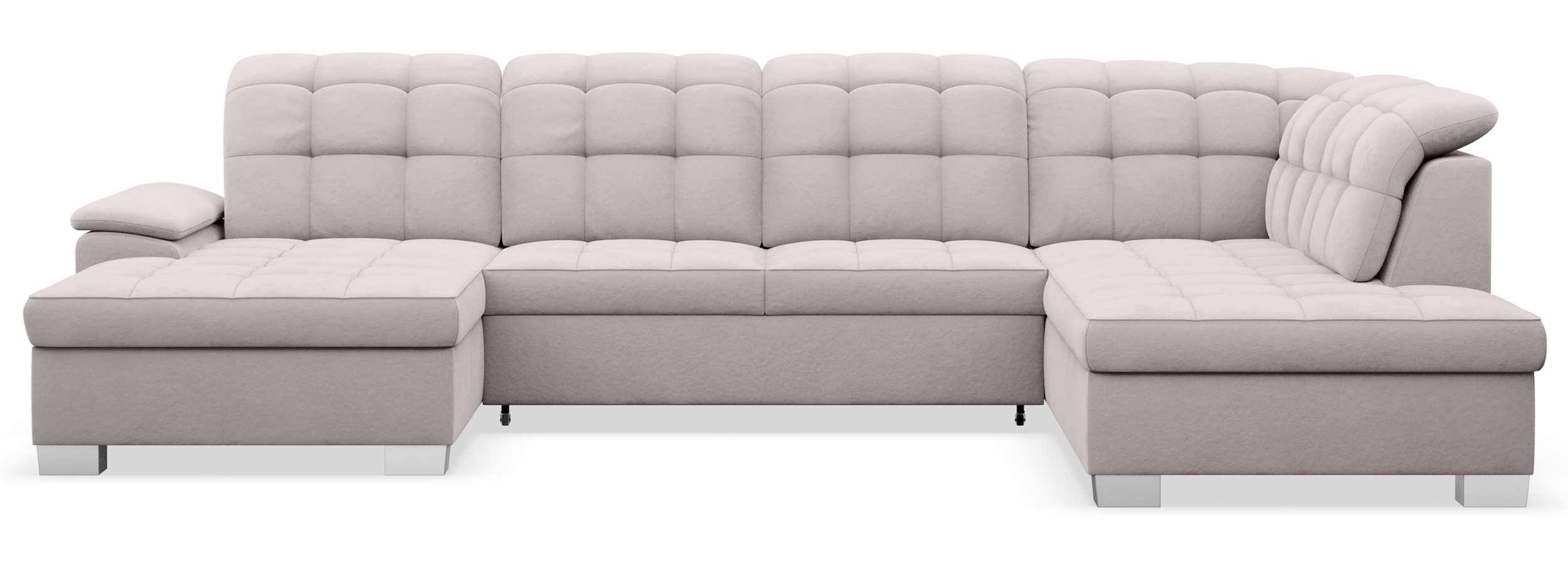 Ecksofa mit Schlaffunktion Jamaal U-förmig linksseitig mit Stauraum, hellgrauer hydrophober Samt
