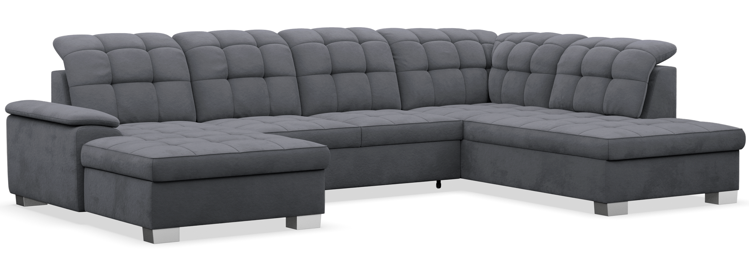 Ecksofa mit Schlafunktion Jamaal U-förmig linksseitig mit Stauraum dunkelgrauer hydrophober Samt