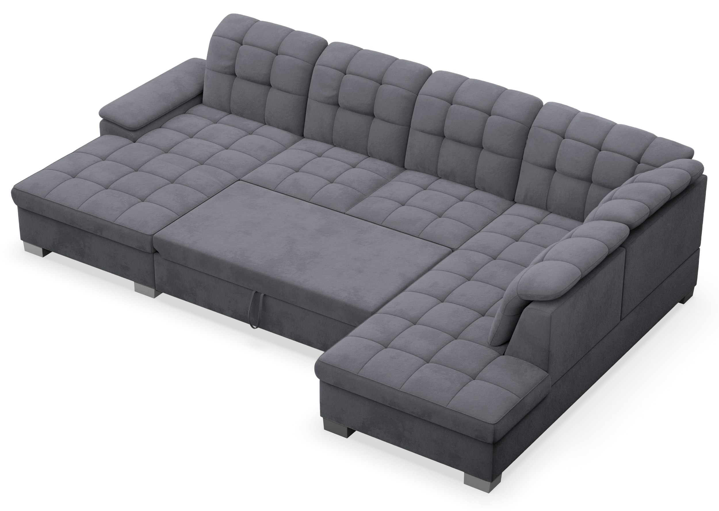 Ecksofa mit Schlafunktion Jamaal U-förmig linksseitig mit Stauraum dunkelgrauer hydrophober Samt