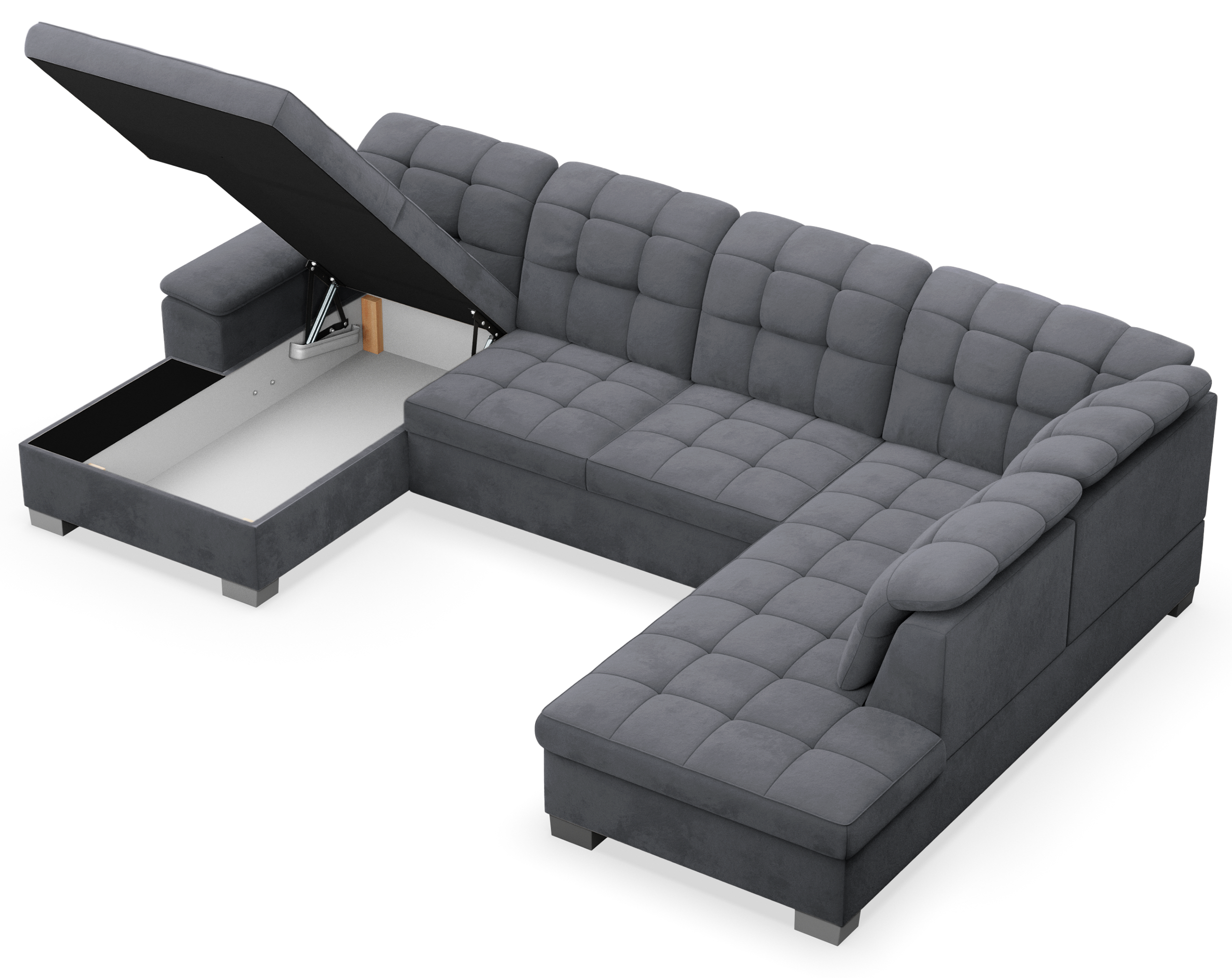 Ecksofa mit Schlafunktion Jamaal U-förmig linksseitig mit Stauraum dunkelgrauer hydrophober Samt