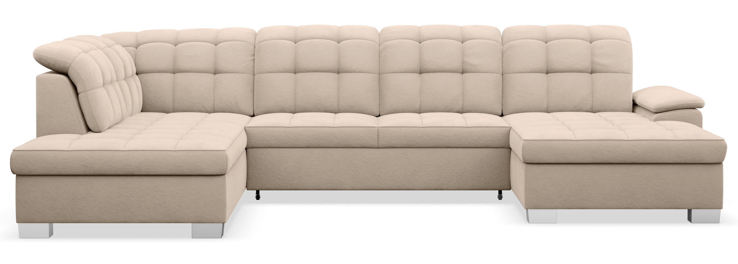 Ecksofa mit Schlaffunktion Jamaal U-förmig, rechtsseitig, mit Stauraum, beige, hydrophober Samt