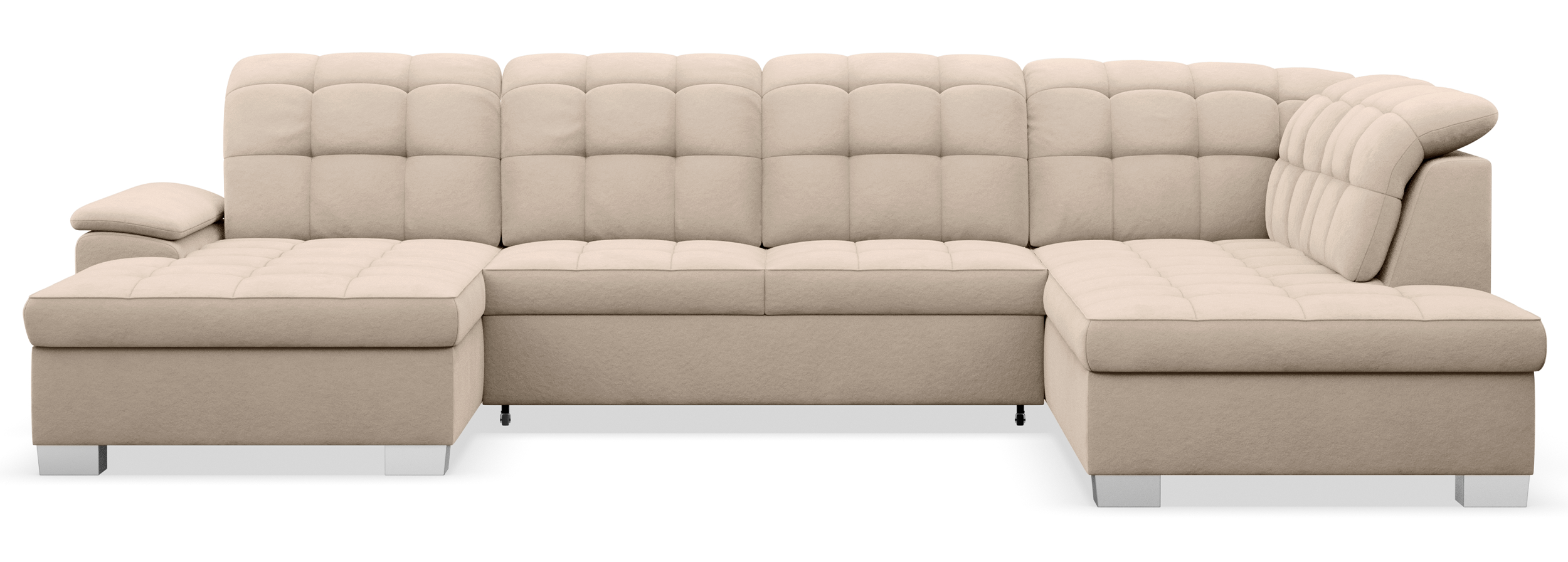 Ecksofa mit Schlaffunktion Jamaal U-förmig linksseitig mit Stauraum beige hydrophobes Samtvelours