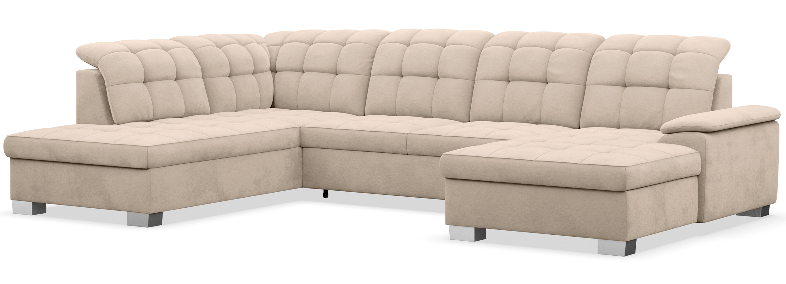 Ecksofa mit Schlaffunktion Jamaal U-förmig, rechtsseitig, mit Stauraum, beige, hydrophober Samt