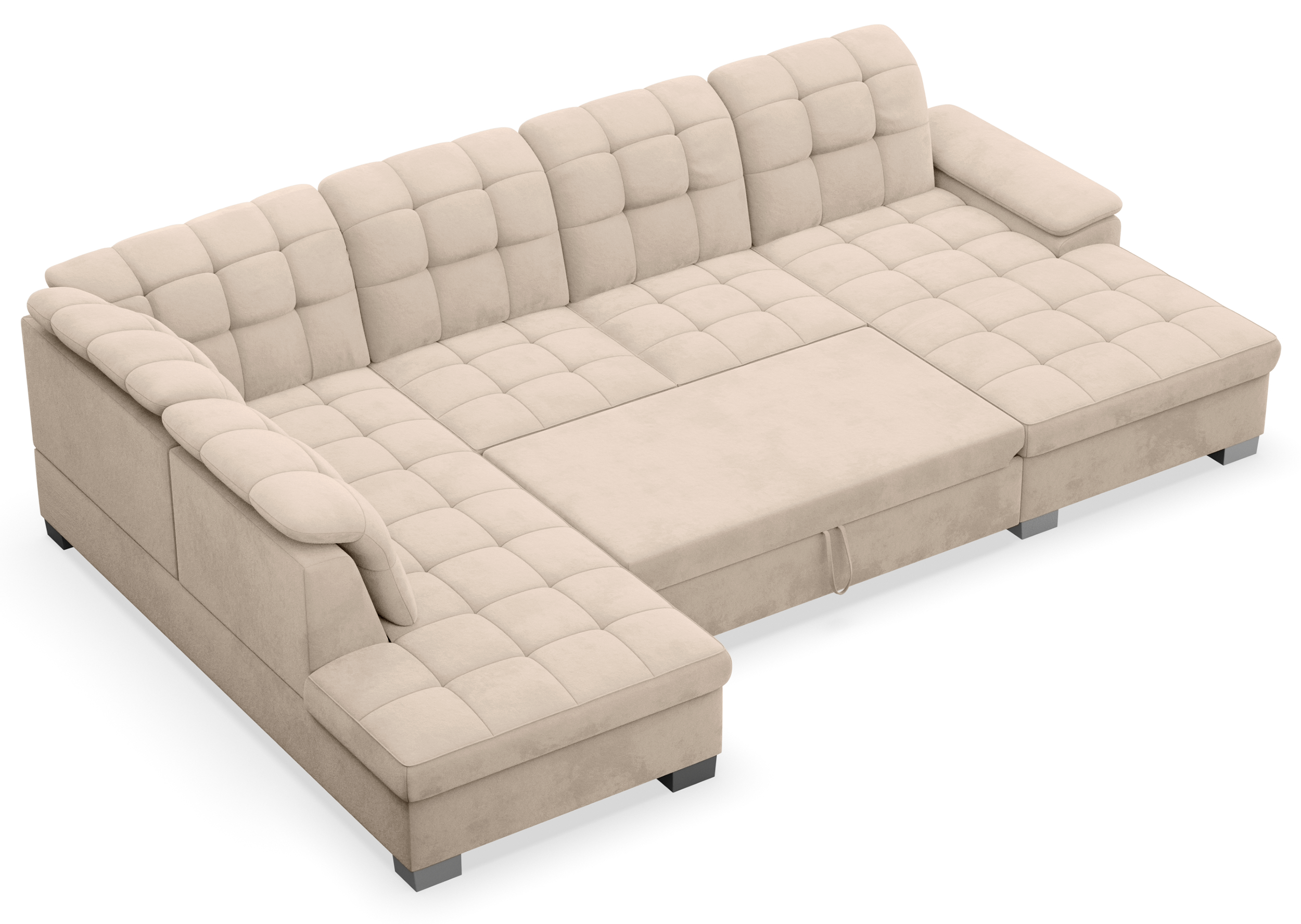Ecksofa mit Schlaffunktion Jamaal U-förmig, rechtsseitig, mit Stauraum, beige, hydrophober Samt