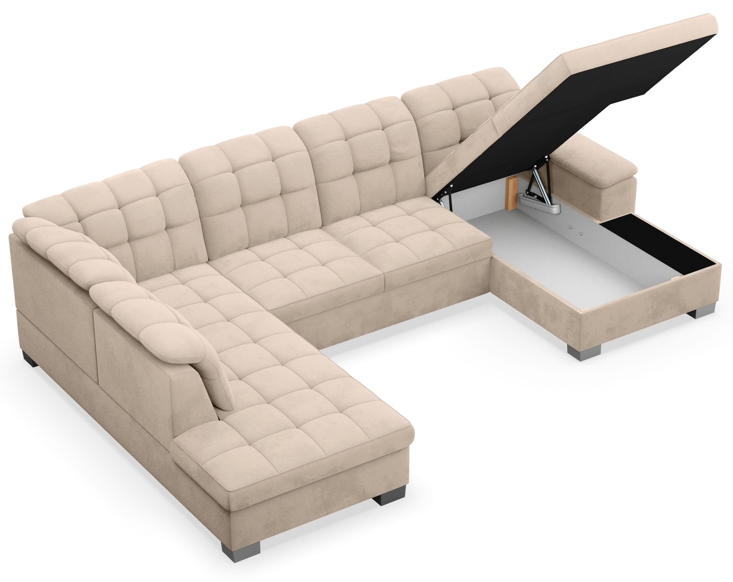 Ecksofa mit Schlaffunktion Jamaal U-förmig, rechtsseitig, mit Stauraum, beige, hydrophober Samt