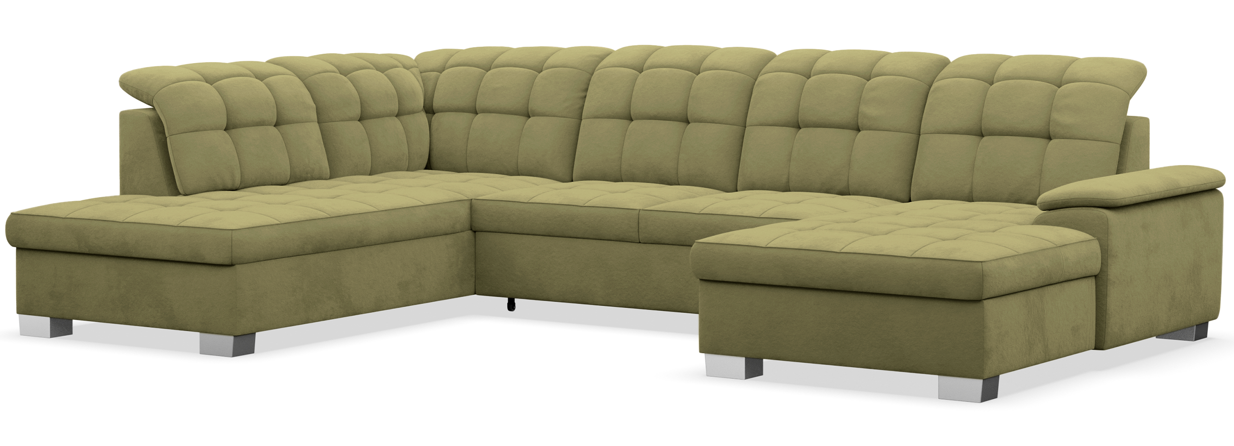 Ecksofa mit Schlaffunktion Jamaal U-förmig rechtsseitig mit Stauraum olivgrüner, hydrophober Samt