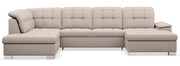 Ecksofa mit Schlaffunktion Jamaal U-förmig, rechtsseitig mit Stauraum, beige Flechtoptik