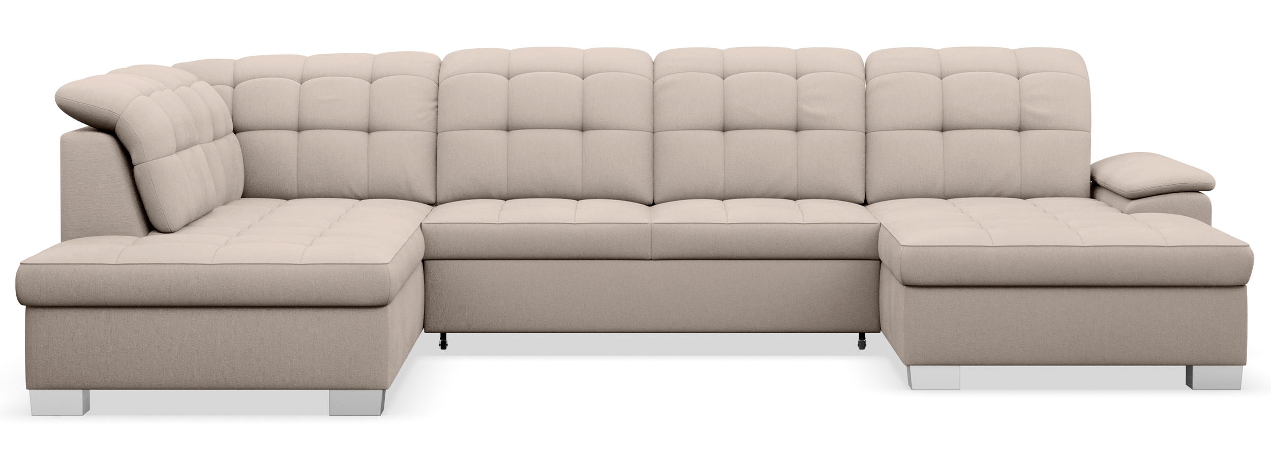 Ecksofa mit Schlaffunktion Jamaal U-förmig, rechtsseitig mit Stauraum, beige Flechtoptik
