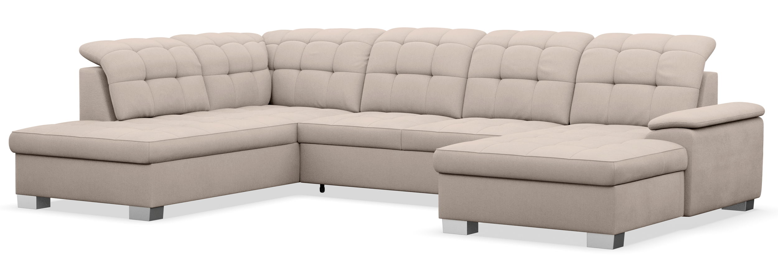 Ecksofa mit Schlaffunktion Jamaal U-förmig, rechtsseitig mit Stauraum, beige Flechtoptik
