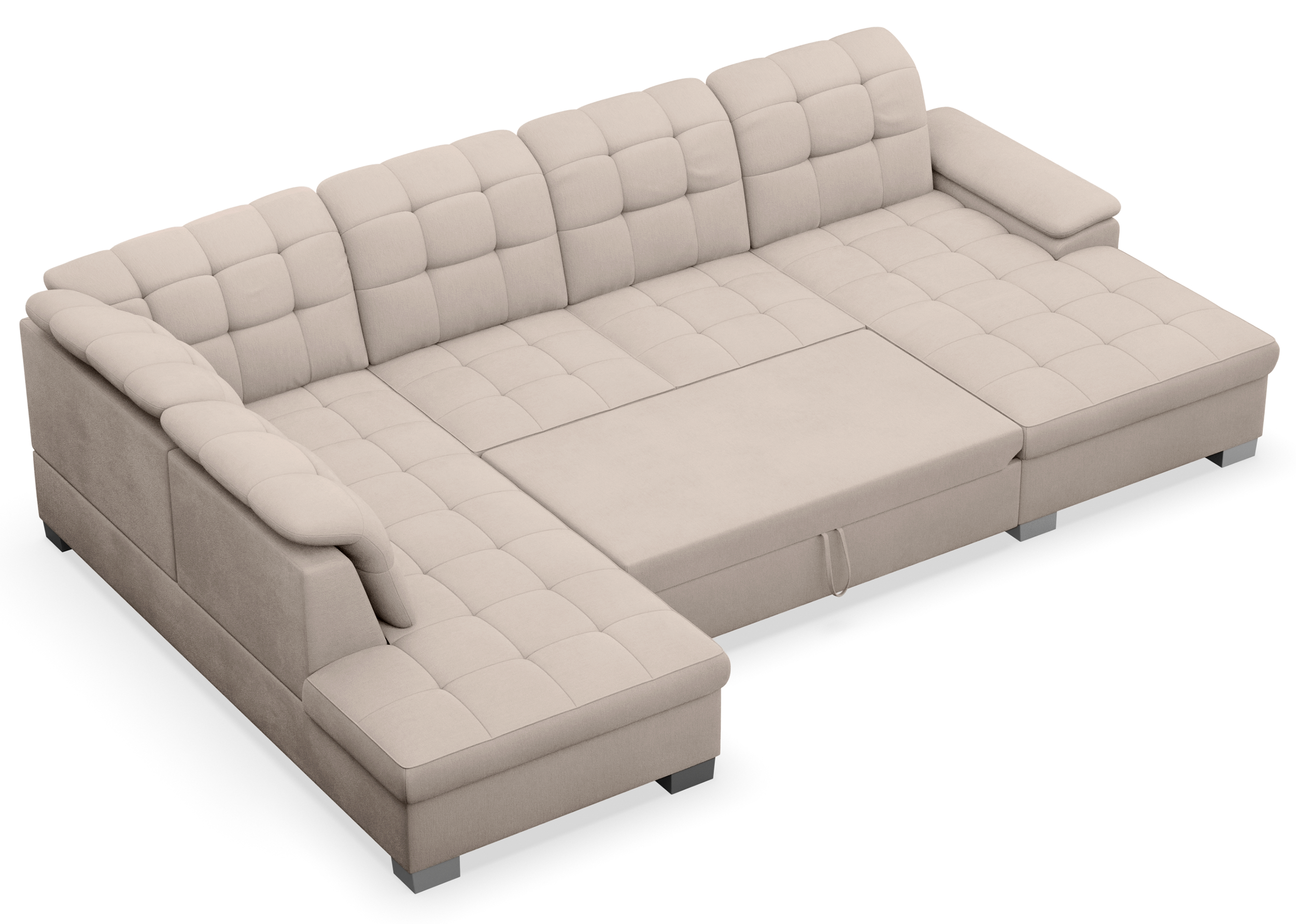 Ecksofa mit Schlaffunktion Jamaal U-förmig, rechtsseitig mit Stauraum, beige Flechtoptik