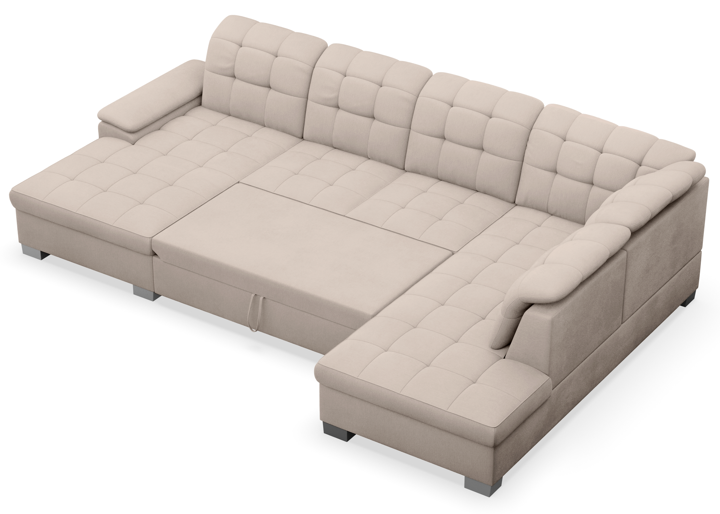 Ecksofa mit Schlaffunktion Jamaal U-förmig linksseitig mit Stauraum beige Geflecht