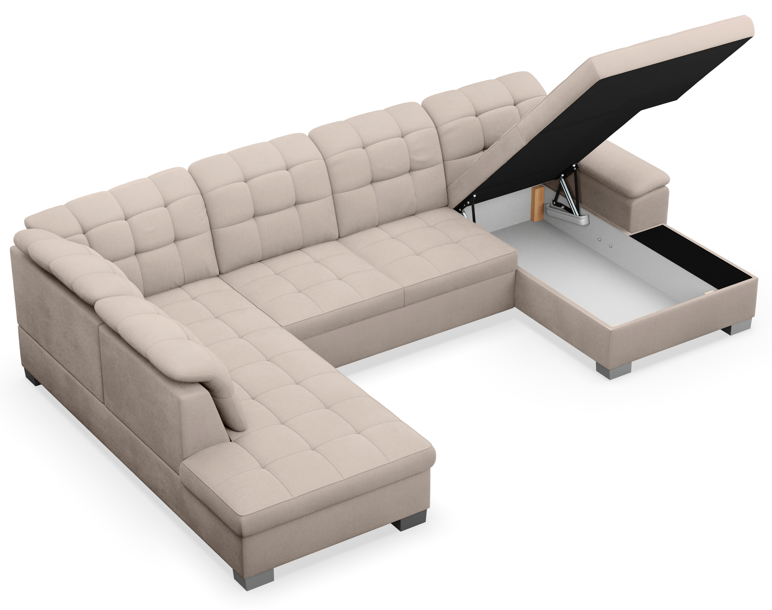 Ecksofa mit Schlaffunktion Jamaal U-förmig, rechtsseitig mit Stauraum, beige Flechtoptik