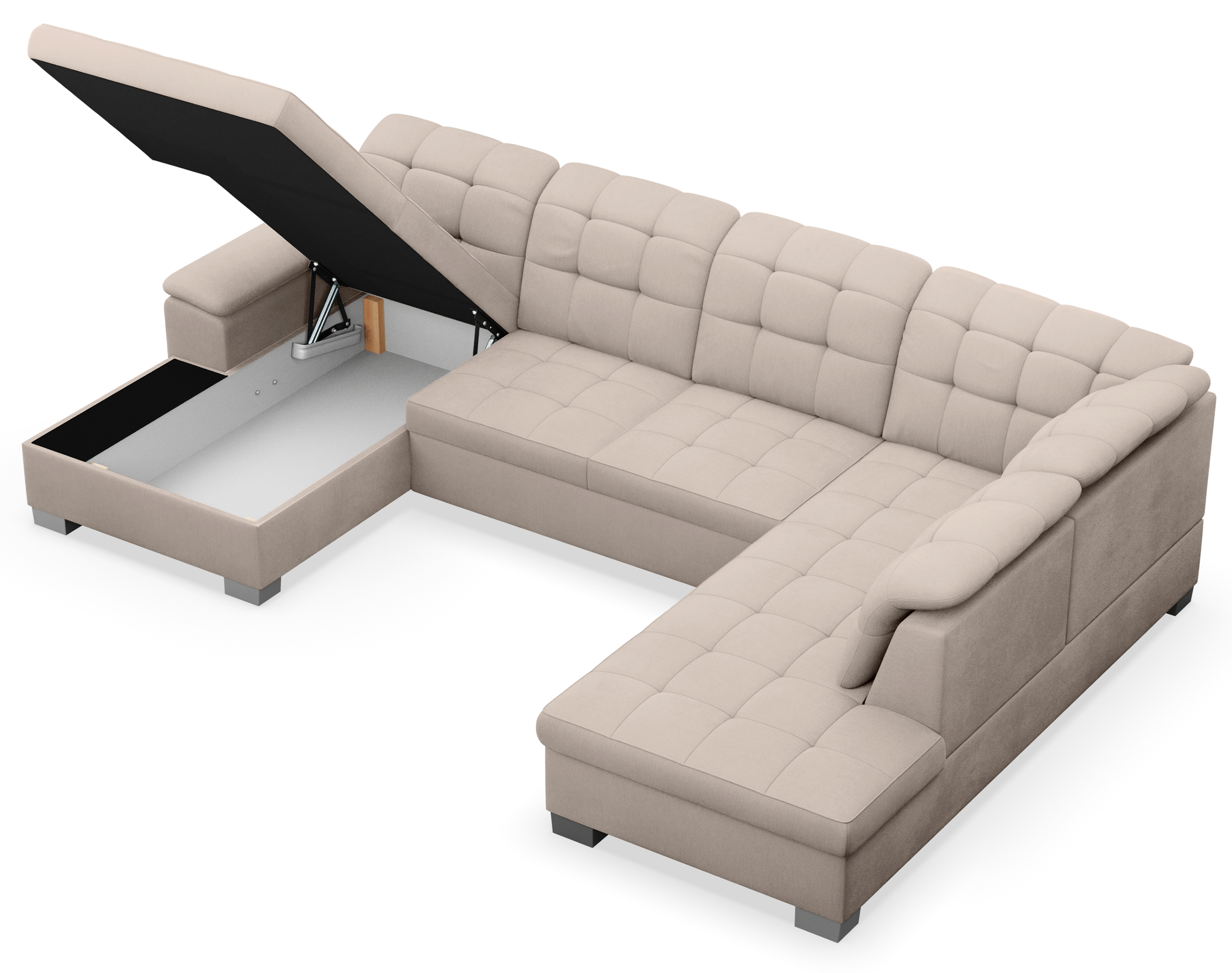Ecksofa mit Schlaffunktion Jamaal U-förmig linksseitig mit Stauraum beige Geflecht