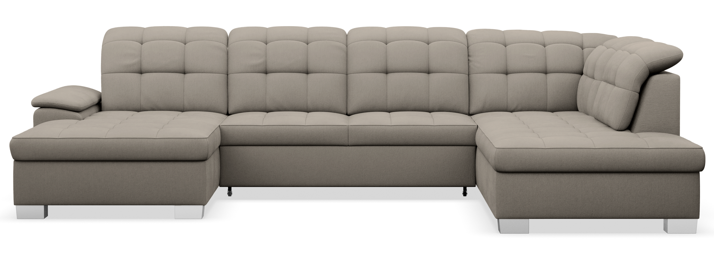 Ecksofa mit Schlaffunktion Jamaal U-förmig linksseitig mit Stauraum in grau-beigem Flechtmuster