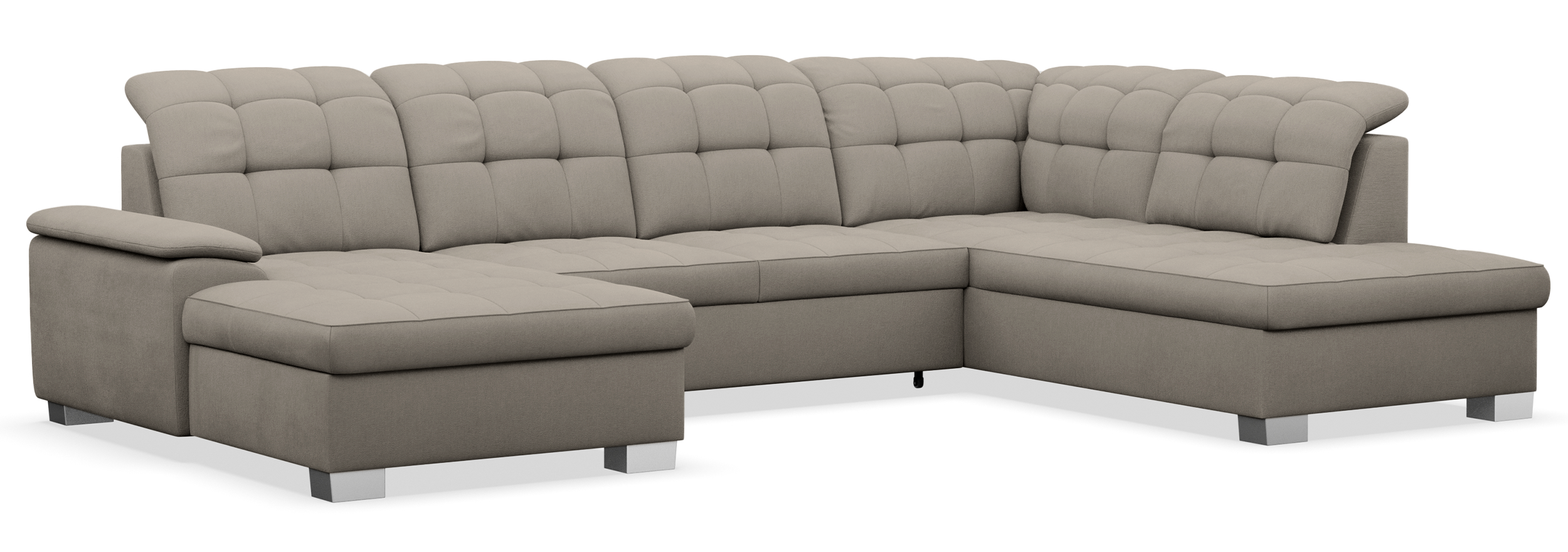 Ecksofa mit Schlaffunktion Jamaal U-förmig linksseitig mit Stauraum in grau-beigem Flechtmuster