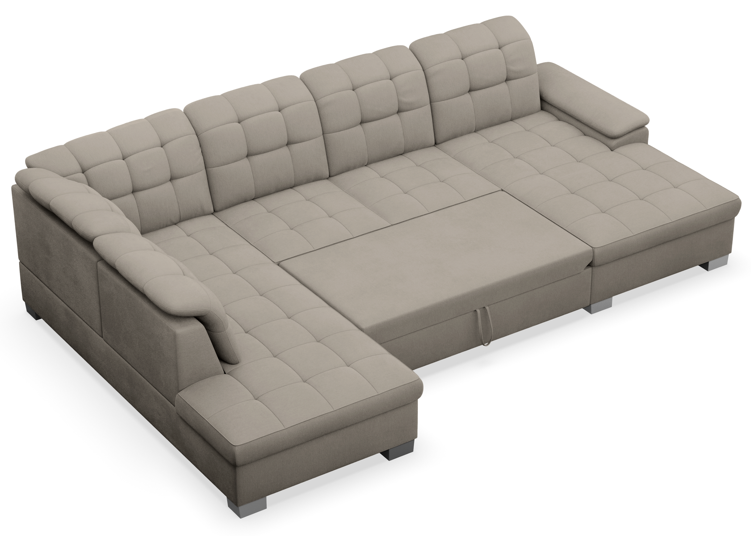 Ecksofa mit Schlaffunktion Jamaal U-förmig rechtsseitig mit Stauraum in grau-beigem Flechtmuster