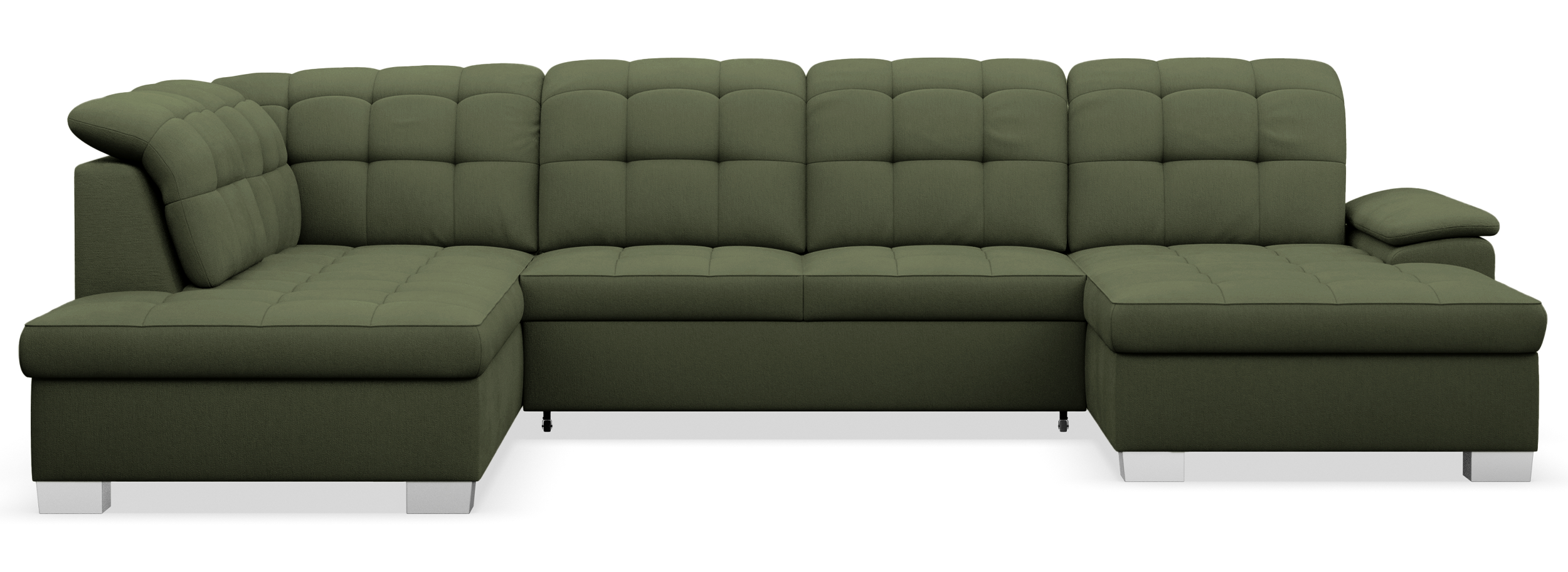 Ecksofa mit Schlaffunktion Jamaal U-förmig rechtsseitig mit Stauraum khaki Flechtmuster