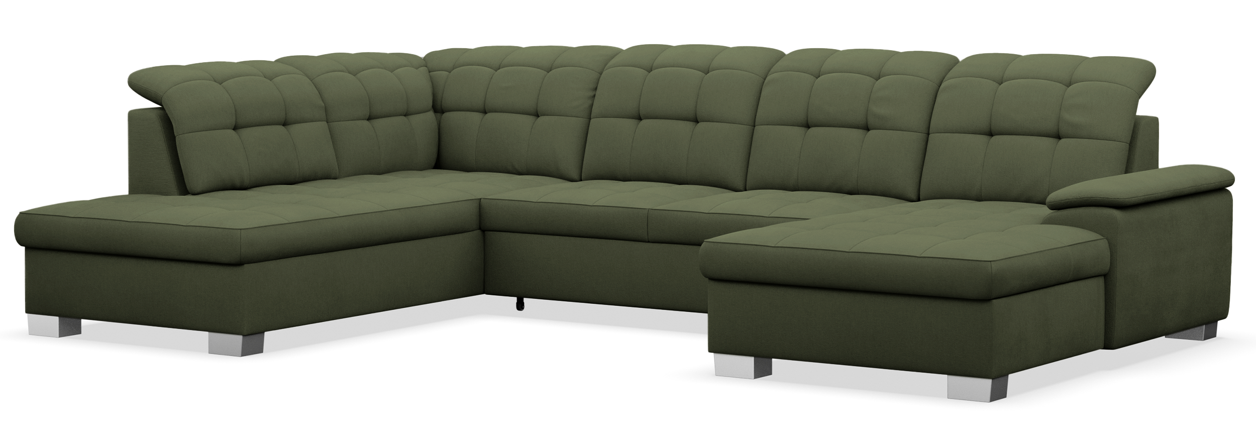 Ecksofa mit Schlaffunktion Jamaal U-förmig rechtsseitig mit Stauraum khaki Flechtmuster