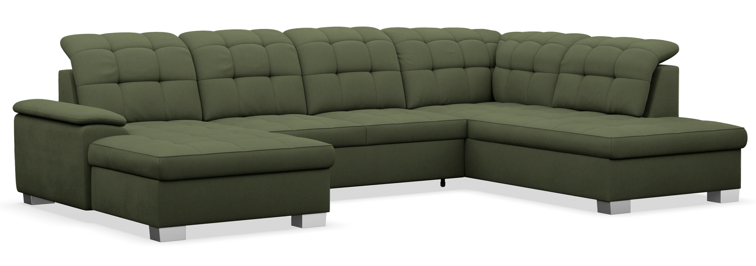 Ecksofa mit Schlaffunktion Jamaal U-förmig linksseitig mit Stauraum khaki Geflecht