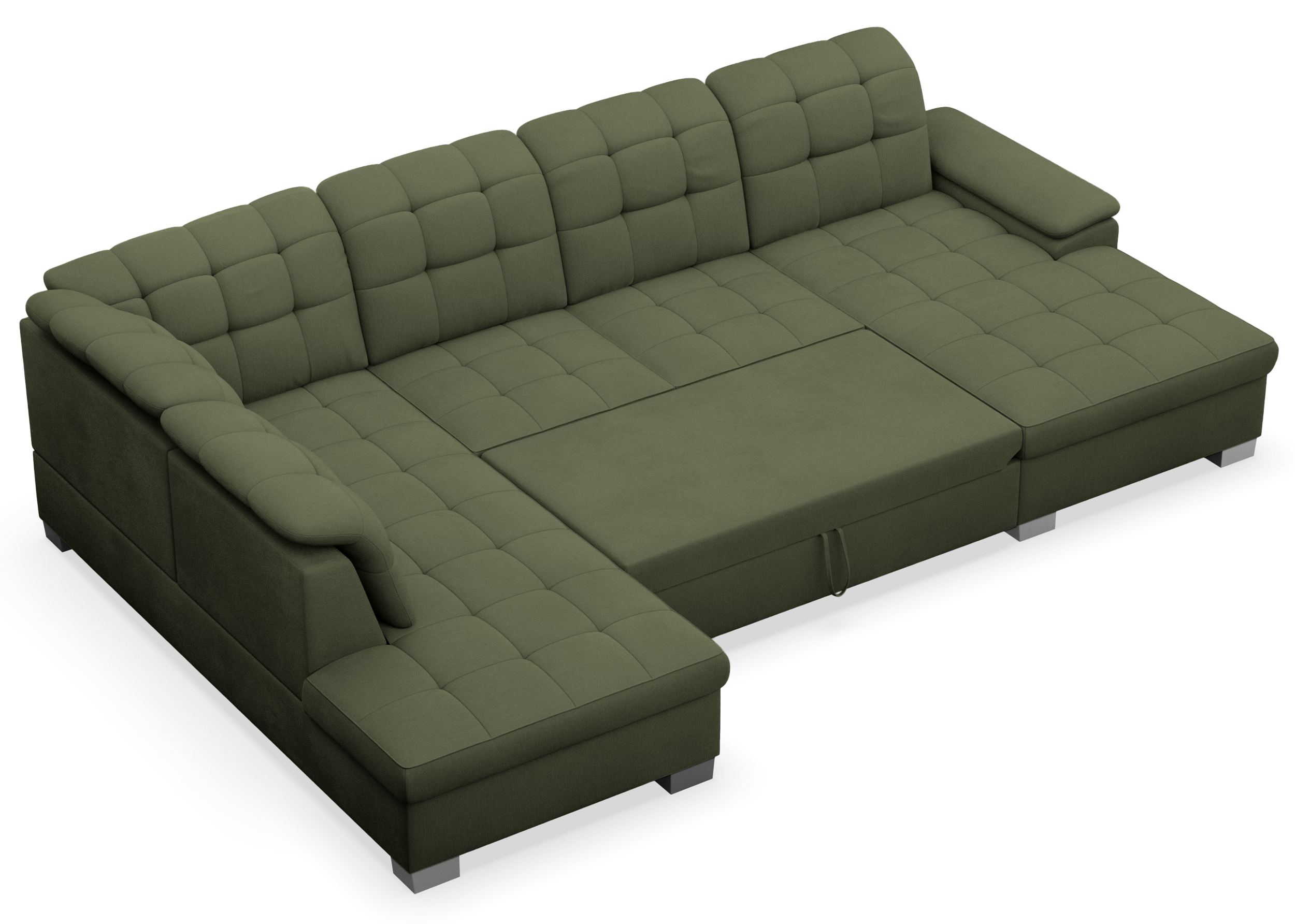 Ecksofa mit Schlaffunktion Jamaal U-förmig rechtsseitig mit Stauraum khaki Flechtmuster