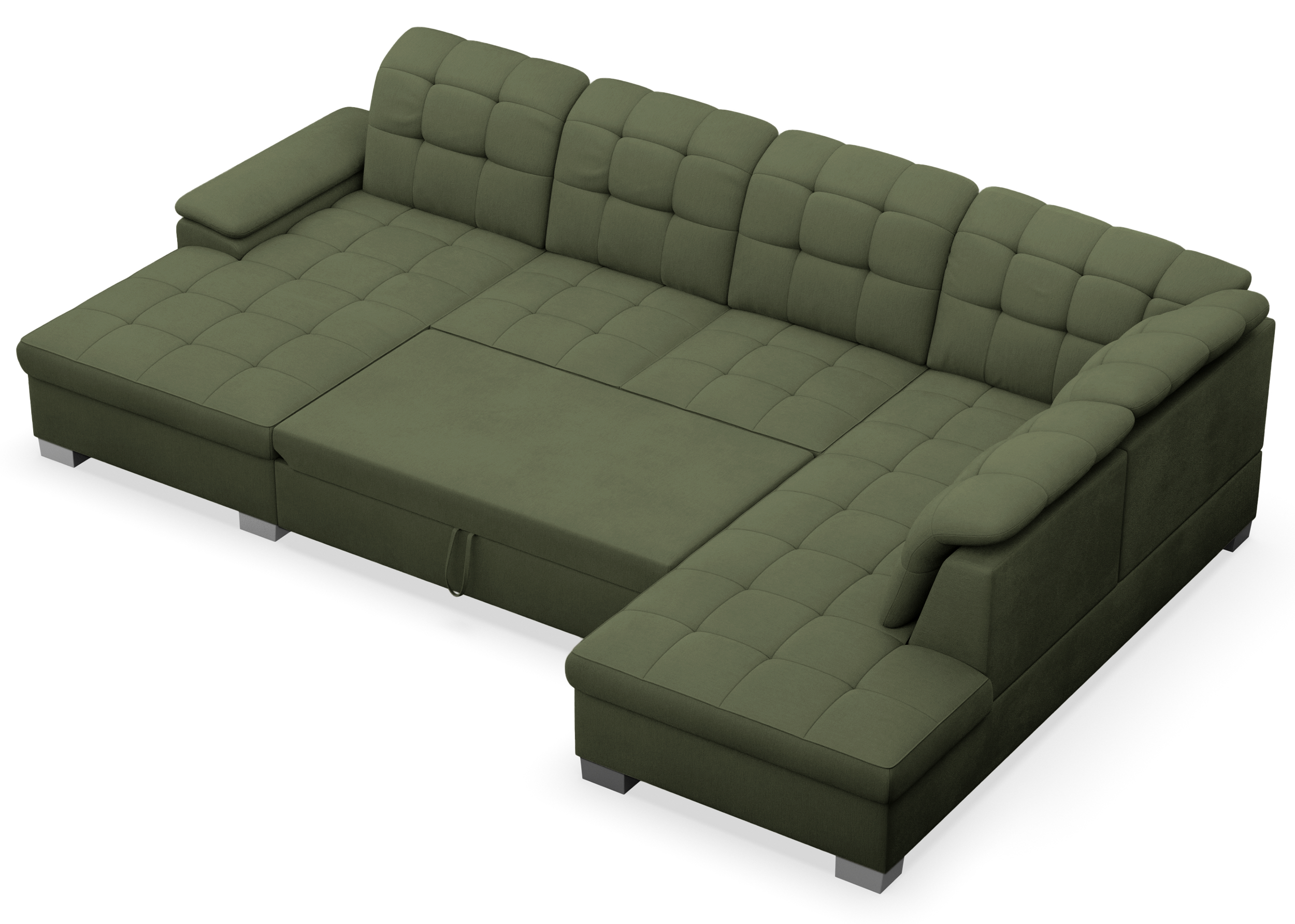 Ecksofa mit Schlaffunktion Jamaal U-förmig linksseitig mit Stauraum khaki Geflecht