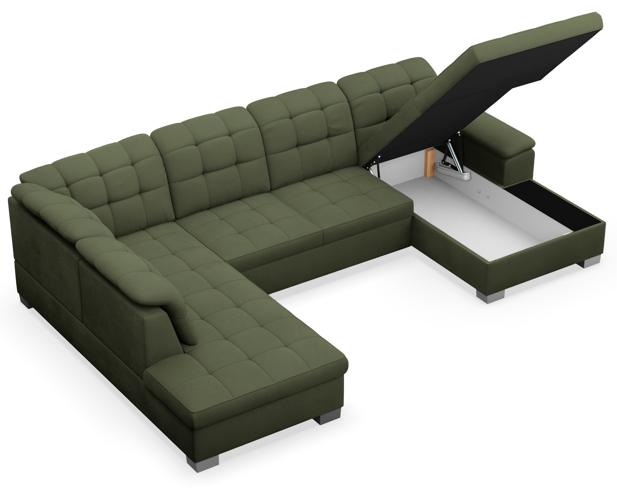 Ecksofa mit Schlaffunktion Jamaal U-förmig rechtsseitig mit Stauraum khaki Flechtmuster