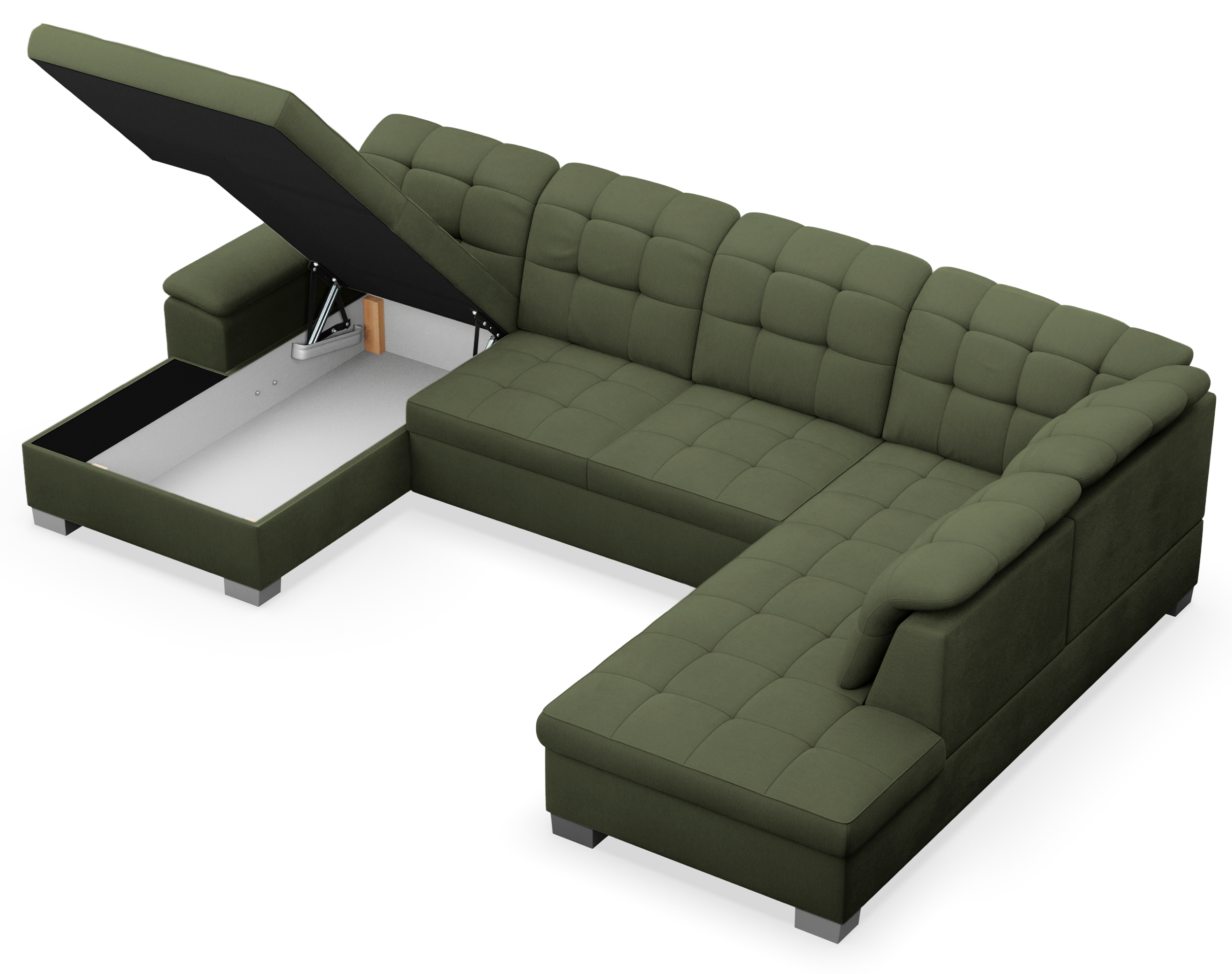 Ecksofa mit Schlaffunktion Jamaal U-förmig linksseitig mit Stauraum khaki Geflecht
